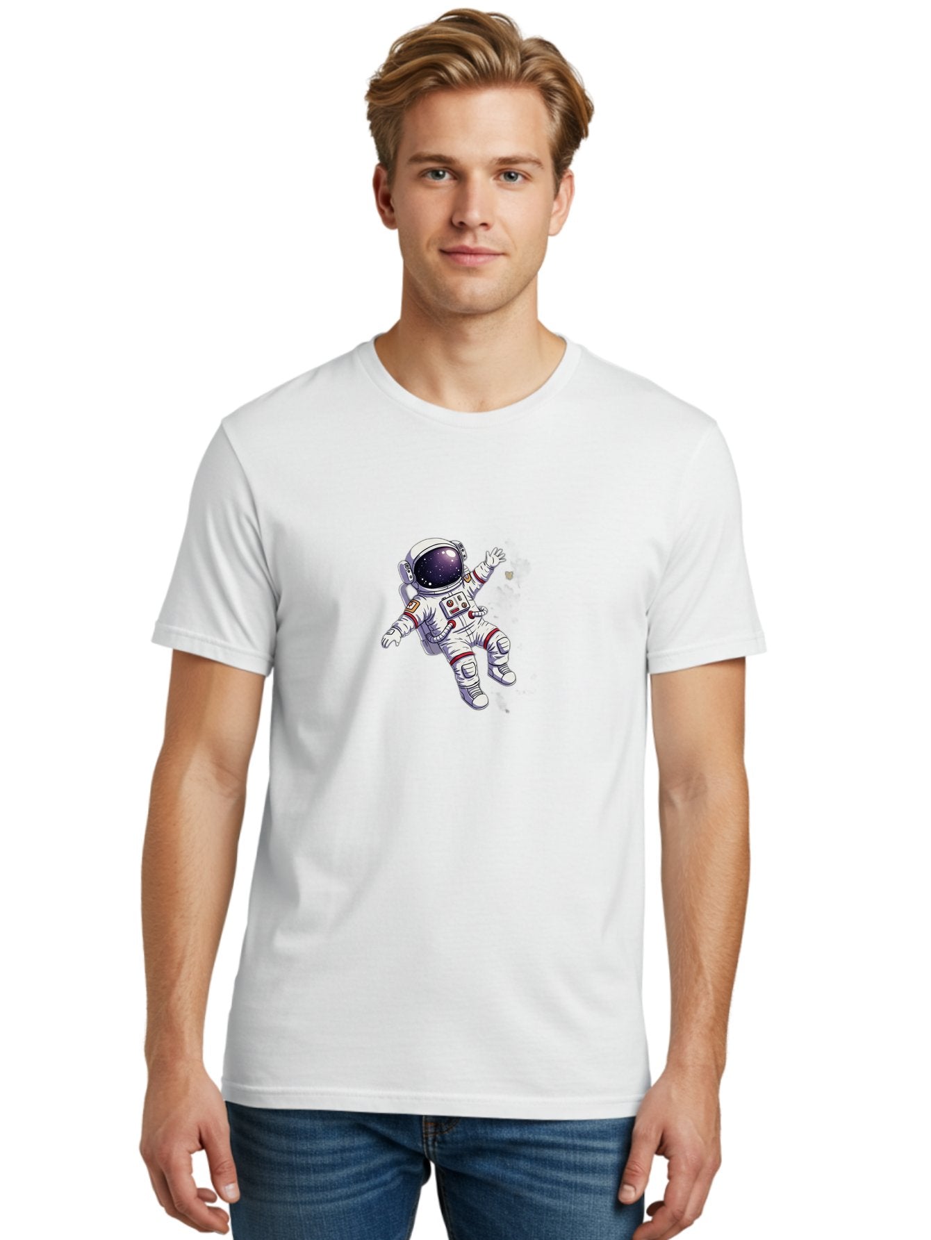 Astronaut-Floating Men'S Graphic Tee, 100% Cotton, Comfortable Casual Summer Wear, Machine Washable, Astronaut In Space, Floating Astronaut, White Spacesuit, Red Accents, Helmet With Stars, Space Exploration, Zero Gravity, Futuristic Design Bab651 29
