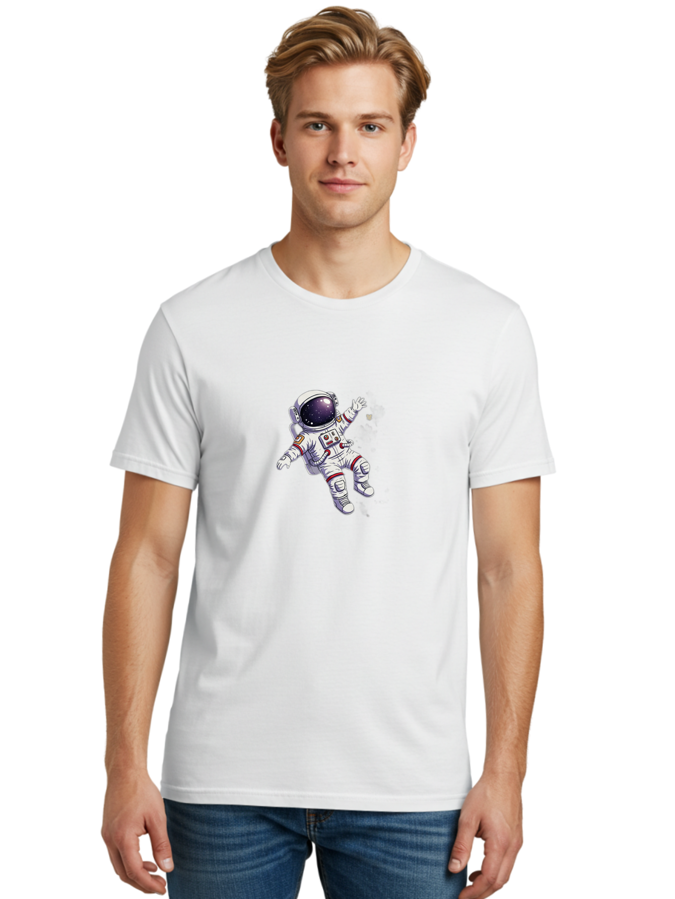Astronaut-Floating Men'S Graphic Tee, 100% Cotton, Comfortable Casual Summer Wear, Machine Washable, Astronaut In Space, Floating Astronaut, White Spacesuit, Red Accents, Helmet With Stars, Space Exploration, Zero Gravity, Futuristic Design Bab651 17