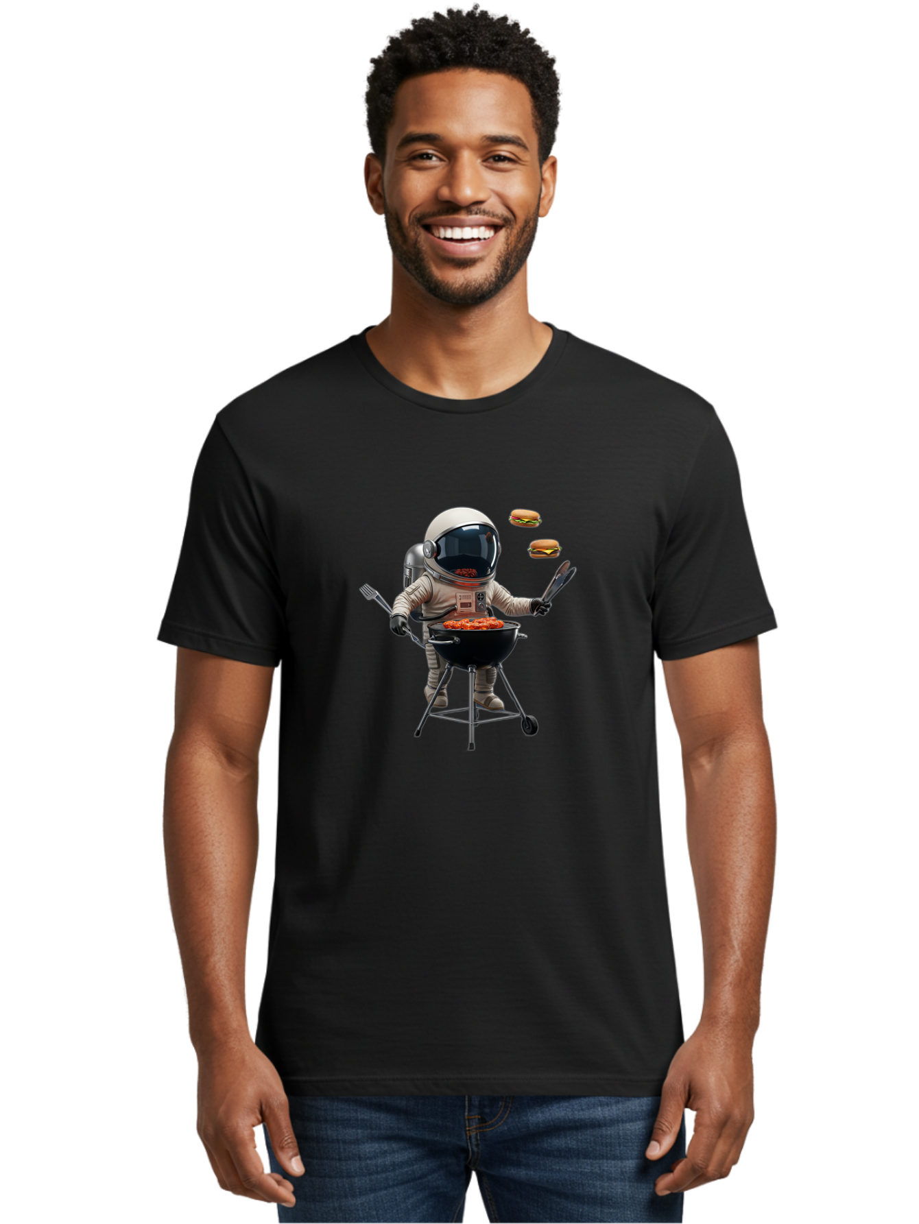 Astronaut-Grilling-Burgers Men'S Graphic Tee, 100% Cotton, Comfortable Casual Summer Wear, Machine Washable, Astronaut Grilling, Barbecue In Space, Floating Burgers, Chef In Space Suit, Grill Master, Casual Dining, Outdoor Cooking, Bab652 16