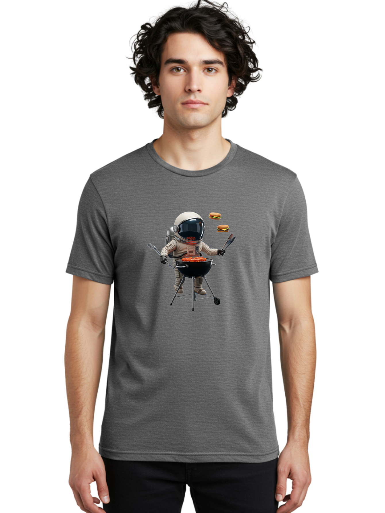 Astronaut-Grilling-Burgers Men'S Graphic Tee, 100% Cotton, Comfortable Casual Summer Wear, Machine Washable, Astronaut Grilling, Barbecue In Space, Floating Burgers, Chef In Space Suit, Grill Master, Casual Dining, Outdoor Cooking, Bab652 28