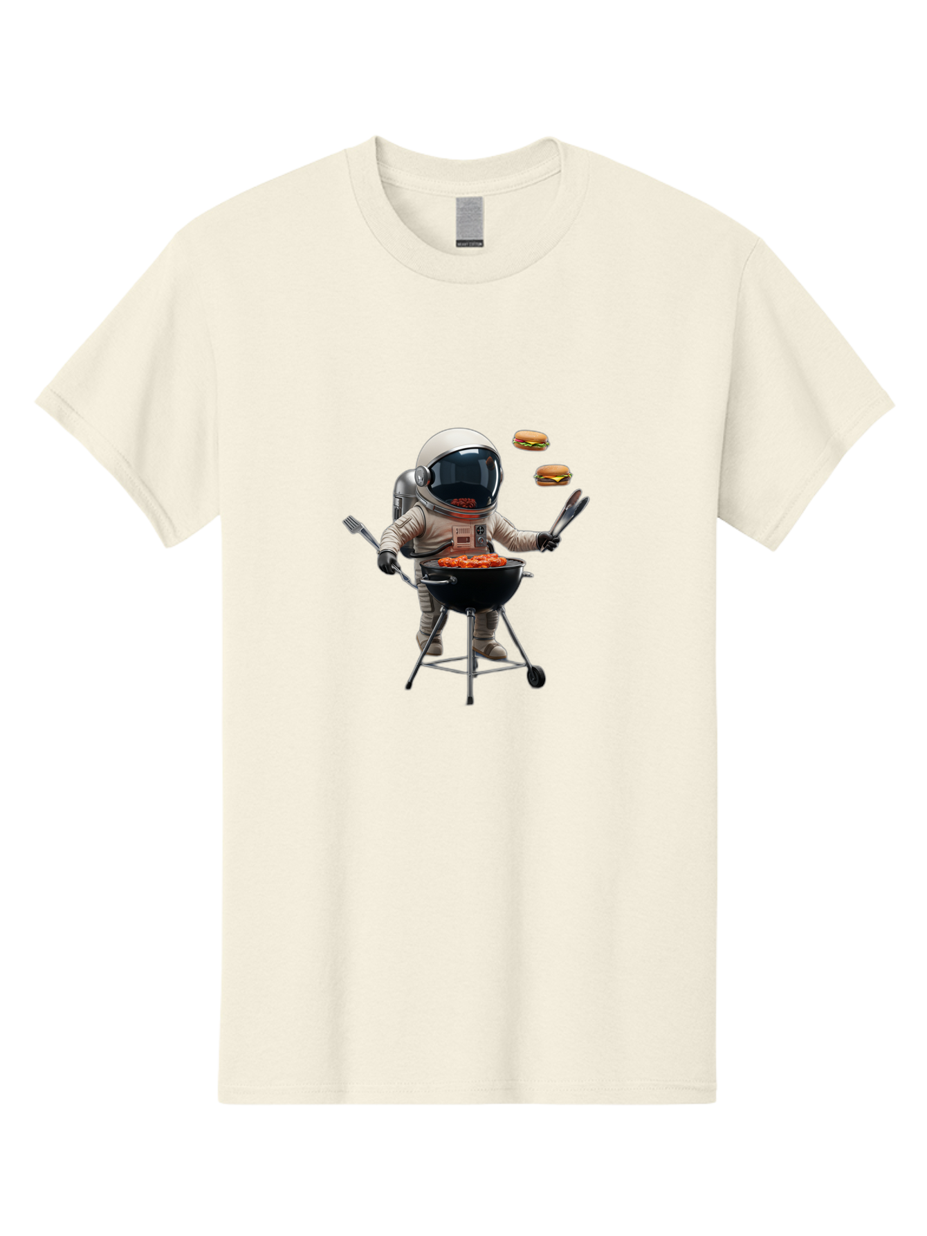 Astronaut-Grilling-Burgers Men'S Graphic Tee, 100% Cotton, Comfortable Casual Summer Wear, Machine Washable, Astronaut Grilling, Barbecue In Space, Floating Burgers, Chef In Space Suit, Grill Master, Casual Dining, Outdoor Cooking, Bab652