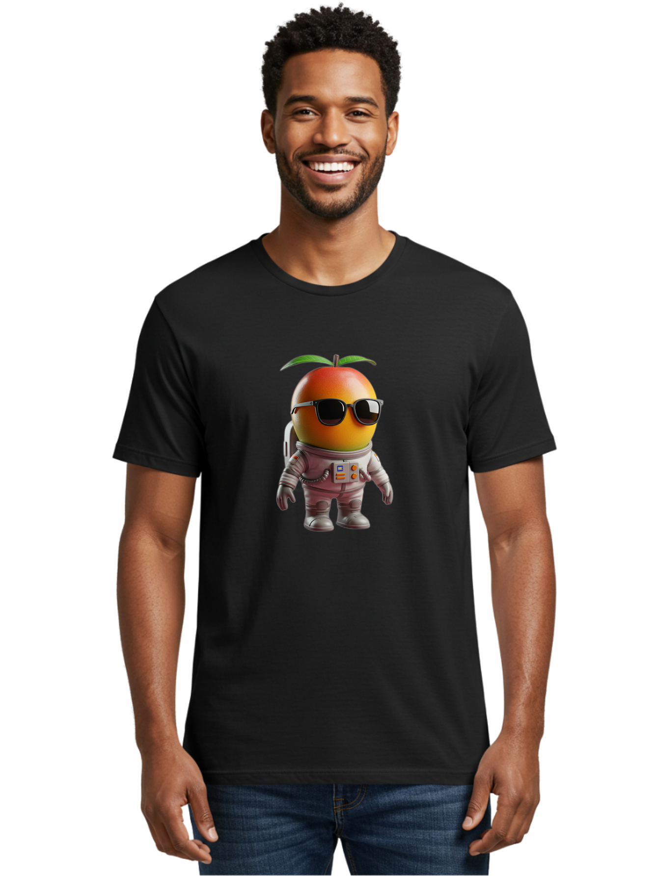 Astronaut-Peach Men'S Graphic Tee, 100% Cotton, Comfortable Casual Summer Wear, Machine Washable, Mango Astronaut, Space Suit, Trendy Shades, Cartoon Character, Orange Fruit, Astronaut Costume, Futuristic Design, Cool Glasses, Space Adventure, Bab653 25