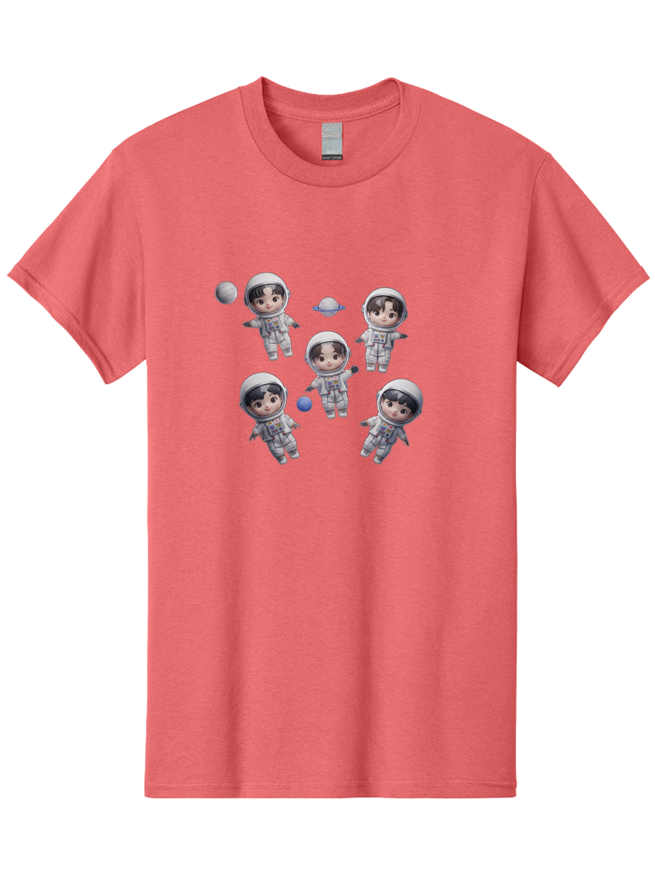 Astronauts-And-Planets Men'S Graphic Tee, 100% Cotton, Comfortable Casual Summer Wear, Machine Washable, Cartoon Astronauts, Children In Space Suits, Space Exploration, Planetary Bodies, Kawaii Art, Celestial Adventure, Animated Characters, Bab654 4