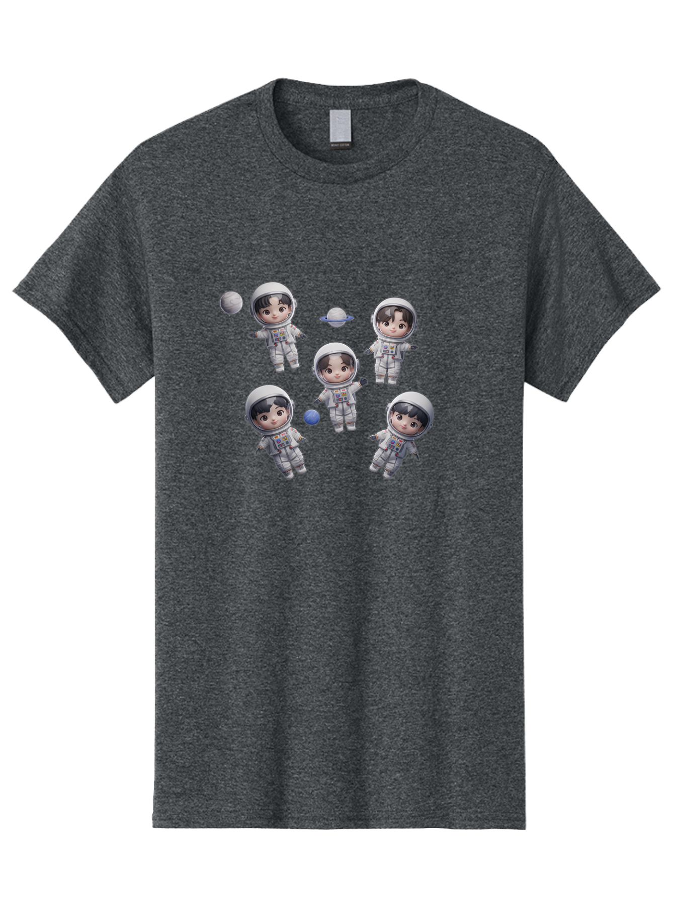 Astronauts-And-Planets Men'S Graphic Tee, 100% Cotton, Comfortable Casual Summer Wear, Machine Washable, Cartoon Astronauts, Children In Space Suits, Space Exploration, Planetary Bodies, Kawaii Art, Celestial Adventure, Animated Characters, Bab654 6