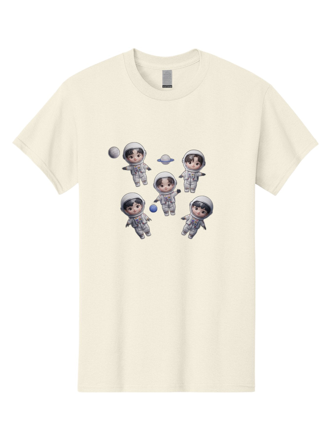 Astronauts-And-Planets Men'S Graphic Tee, 100% Cotton, Comfortable Casual Summer Wear, Machine Washable, Cartoon Astronauts, Children In Space Suits, Space Exploration, Planetary Bodies, Kawaii Art, Celestial Adventure, Animated Characters, Bab654 7