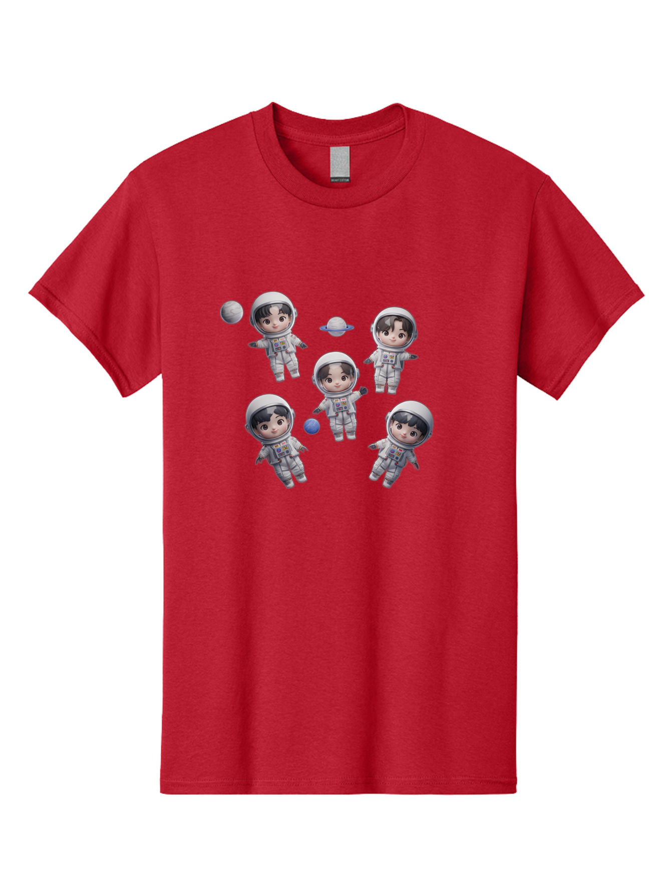 Astronauts-And-Planets Men'S Graphic Tee, 100% Cotton, Comfortable Casual Summer Wear, Machine Washable, Cartoon Astronauts, Children In Space Suits, Space Exploration, Planetary Bodies, Kawaii Art, Celestial Adventure, Animated Characters, Bab654 7