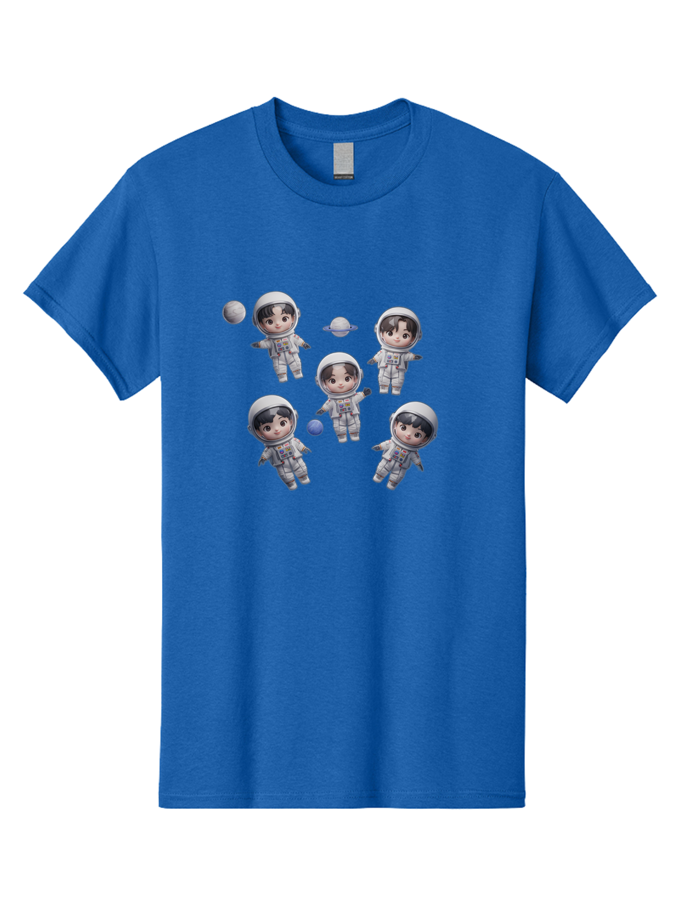 Astronauts-And-Planets Men'S Graphic Tee, 100% Cotton, Comfortable Casual Summer Wear, Machine Washable, Cartoon Astronauts, Children In Space Suits, Space Exploration, Planetary Bodies, Kawaii Art, Celestial Adventure, Animated Characters, Bab654