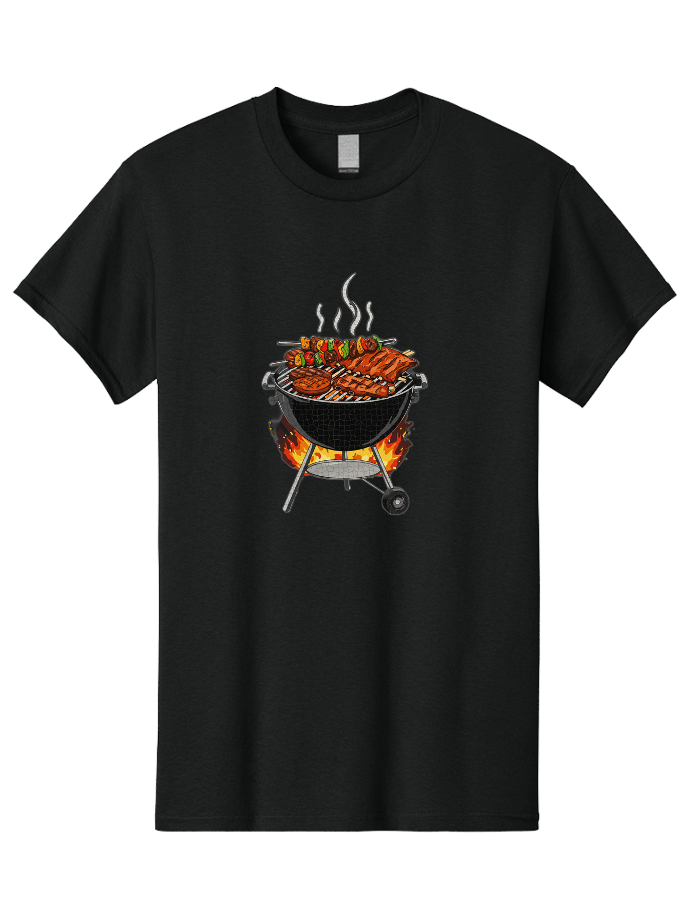 Barbecue-Grill-2 Men'S Graphic Tee, 100% Cotton, Comfortable Casual Summer Wear, Machine Washable, Barbecue Grill, Grilled Ribs, Kebabs, Skewers, Vegetables, Meat, Outdoor Cooking, Summer Food, Grill Marks, Smoky Flavor, Foodie, Backyard Bbq Bab656