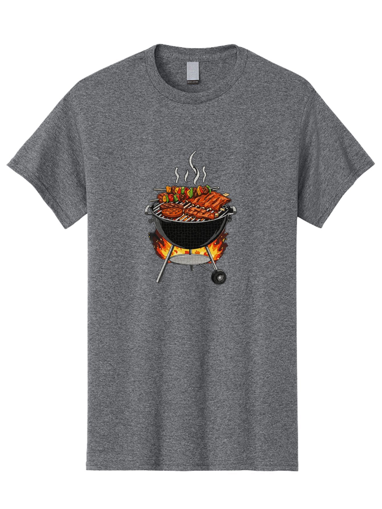 Barbecue-Grill-2 Men'S Graphic Tee, 100% Cotton, Comfortable Casual Summer Wear, Machine Washable, Barbecue Grill, Grilled Ribs, Kebabs, Skewers, Vegetables, Meat, Outdoor Cooking, Summer Food, Grill Marks, Smoky Flavor, Foodie, Backyard Bbq Bab656