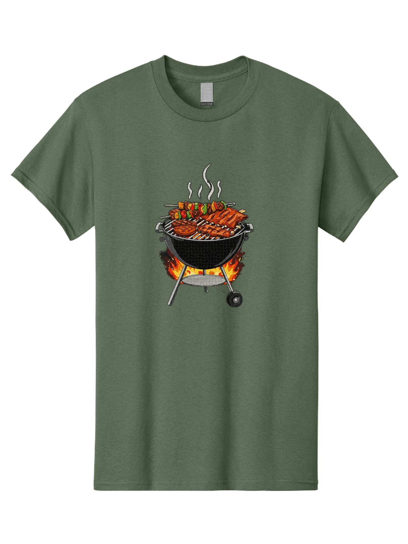 Barbecue-Grill-2 Men'S Graphic Tee, 100% Cotton, Comfortable Casual Summer Wear, Machine Washable, Barbecue Grill, Grilled Ribs, Kebabs, Skewers, Vegetables, Meat, Outdoor Cooking, Summer Food, Grill Marks, Smoky Flavor, Foodie, Backyard Bbq Bab656