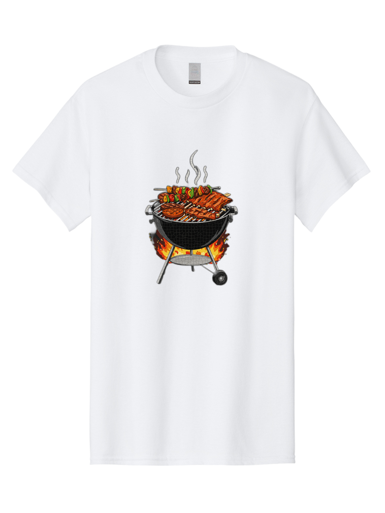 Barbecue-Grill-2 Men'S Graphic Tee, 100% Cotton, Comfortable Casual Summer Wear, Machine Washable, Barbecue Grill, Grilled Ribs, Kebabs, Skewers, Vegetables, Meat, Outdoor Cooking, Summer Food, Grill Marks, Smoky Flavor, Foodie, Backyard Bbq Bab656