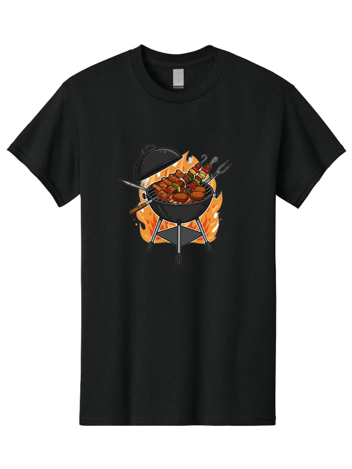 Barbecue-Grill-3 Men'S Graphic Tee, 100% Cotton, Comfortable Casual Summer Wear, Machine Washable, Barbecue Grill, Grilled Food, Skewers, Burgers, Sausages, Outdoor Cooking, Barbecue Party, Summer Fun, Delicious Food, Fire, Culinary Delights Bab657 12