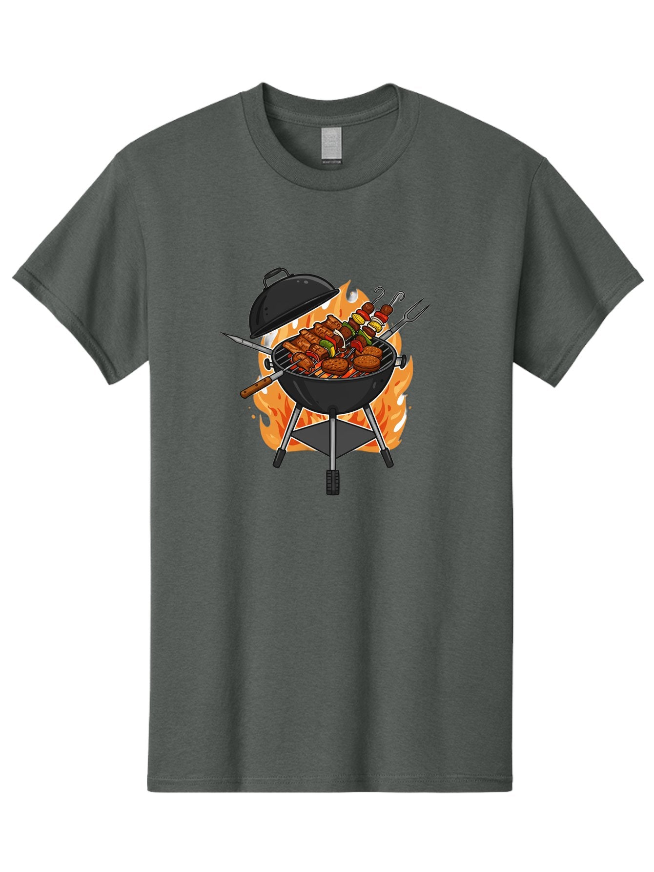 Barbecue-Grill-3 Men'S Graphic Tee, 100% Cotton, Comfortable Casual Summer Wear, Machine Washable, Barbecue Grill, Grilled Food, Skewers, Burgers, Sausages, Outdoor Cooking, Barbecue Party, Summer Fun, Delicious Food, Fire, Culinary Delights Bab657 15