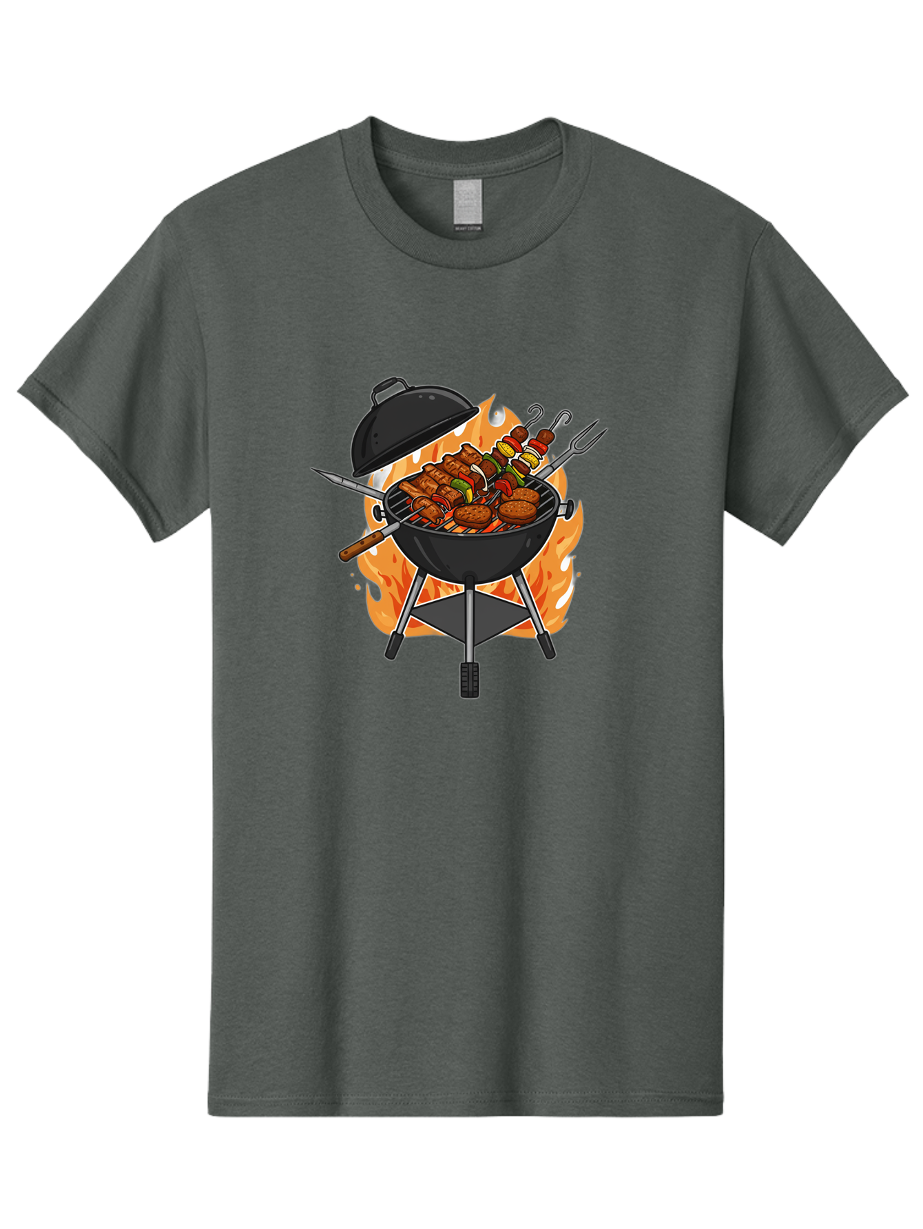 Barbecue-Grill-3 Men'S Graphic Tee, 100% Cotton, Comfortable Casual Summer Wear, Machine Washable, Barbecue Grill, Grilled Food, Skewers, Burgers, Sausages, Outdoor Cooking, Barbecue Party, Summer Fun, Delicious Food, Fire, Culinary Delights Bab657