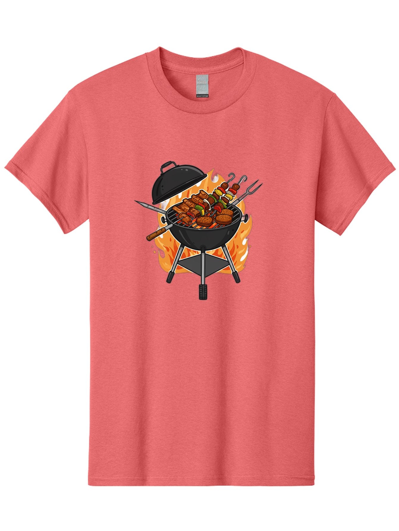 Barbecue-Grill-3 Men'S Graphic Tee, 100% Cotton, Comfortable Casual Summer Wear, Machine Washable, Barbecue Grill, Grilled Food, Skewers, Burgers, Sausages, Outdoor Cooking, Barbecue Party, Summer Fun, Delicious Food, Fire, Culinary Delights Bab657 10