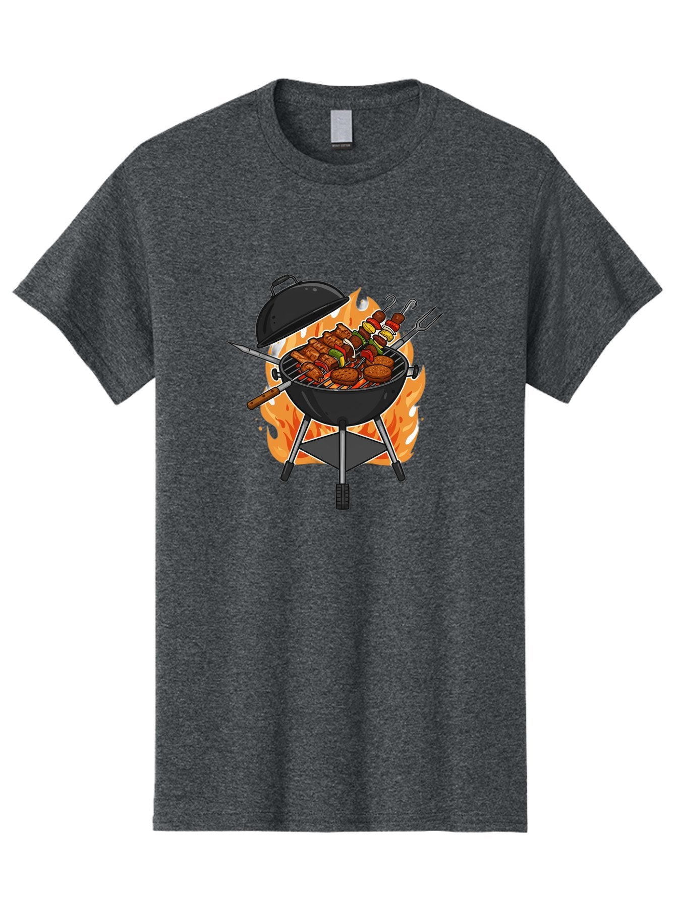 Barbecue-Grill-3 Men'S Graphic Tee, 100% Cotton, Comfortable Casual Summer Wear, Machine Washable, Barbecue Grill, Grilled Food, Skewers, Burgers, Sausages, Outdoor Cooking, Barbecue Party, Summer Fun, Delicious Food, Fire, Culinary Delights Bab657 4
