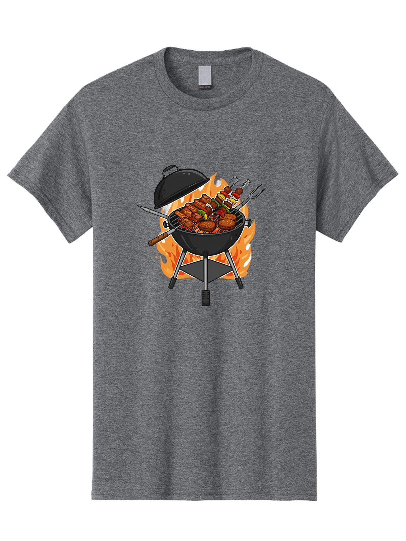 Barbecue-Grill-3 Men'S Graphic Tee, 100% Cotton, Comfortable Casual Summer Wear, Machine Washable, Barbecue Grill, Grilled Food, Skewers, Burgers, Sausages, Outdoor Cooking, Barbecue Party, Summer Fun, Delicious Food, Fire, Culinary Delights Bab657 11