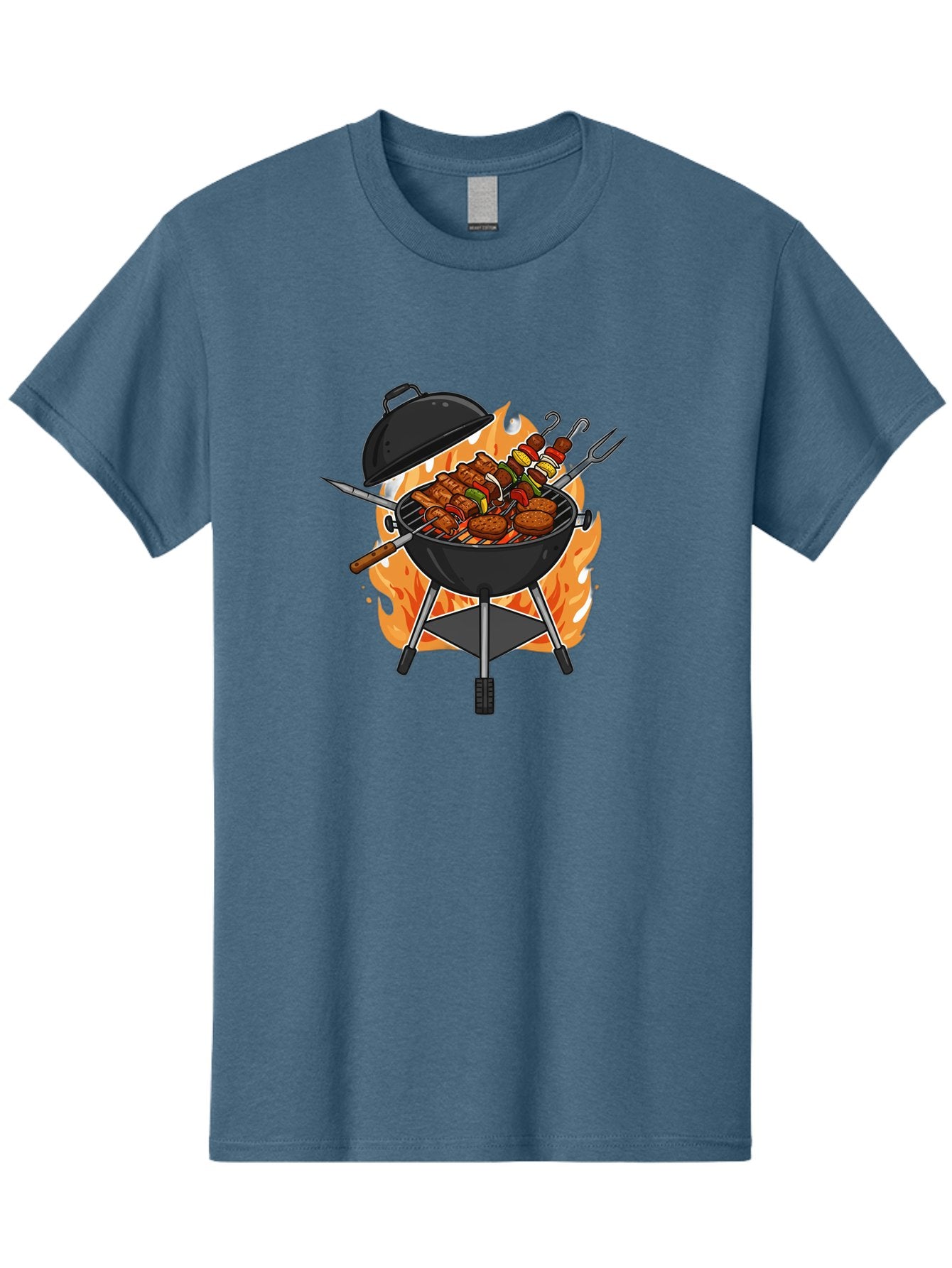 Barbecue-Grill-3 Men'S Graphic Tee, 100% Cotton, Comfortable Casual Summer Wear, Machine Washable, Barbecue Grill, Grilled Food, Skewers, Burgers, Sausages, Outdoor Cooking, Barbecue Party, Summer Fun, Delicious Food, Fire, Culinary Delights Bab657 5
