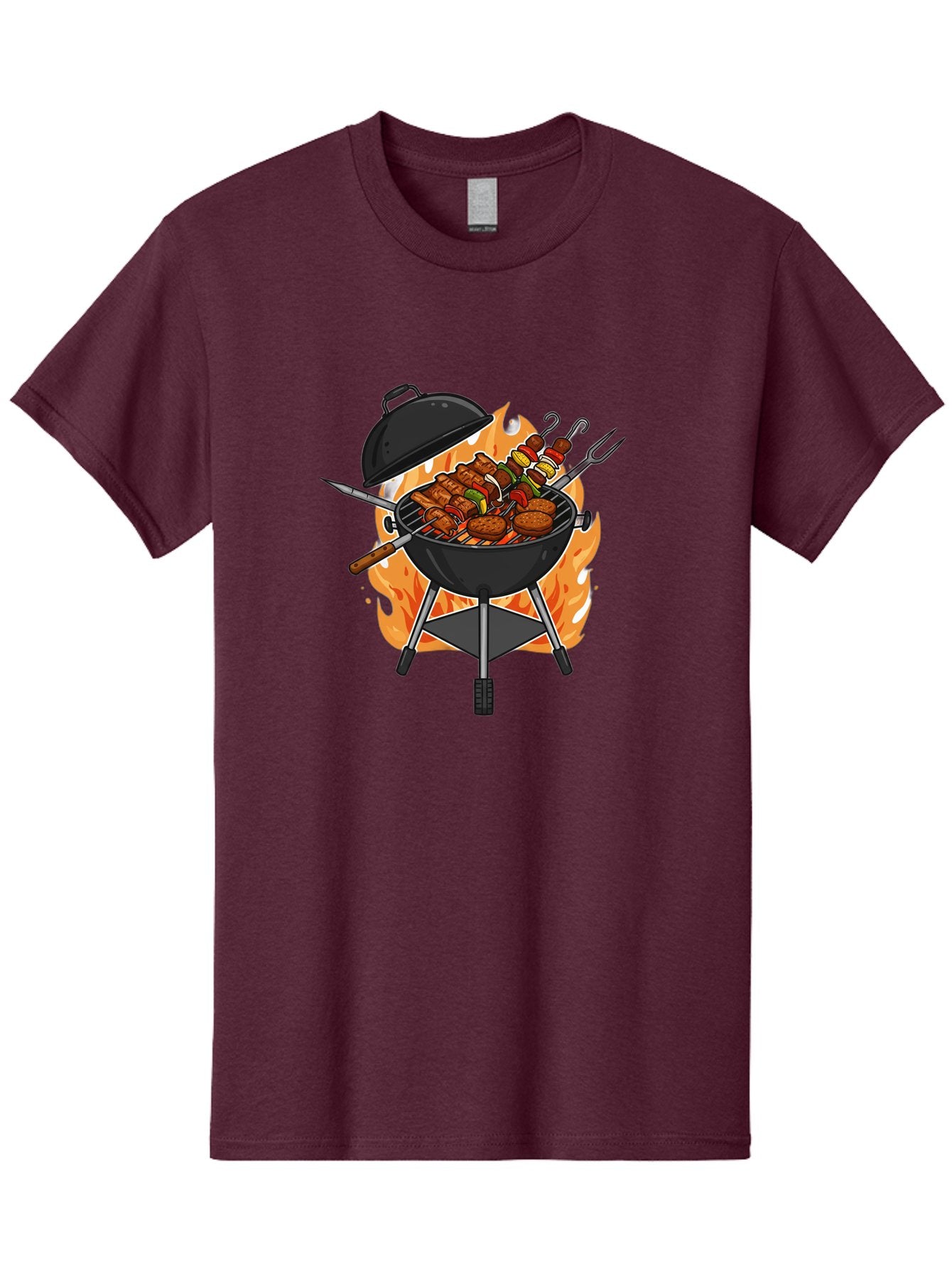 Barbecue-Grill-3 Men'S Graphic Tee, 100% Cotton, Comfortable Casual Summer Wear, Machine Washable, Barbecue Grill, Grilled Food, Skewers, Burgers, Sausages, Outdoor Cooking, Barbecue Party, Summer Fun, Delicious Food, Fire, Culinary Delights Bab657