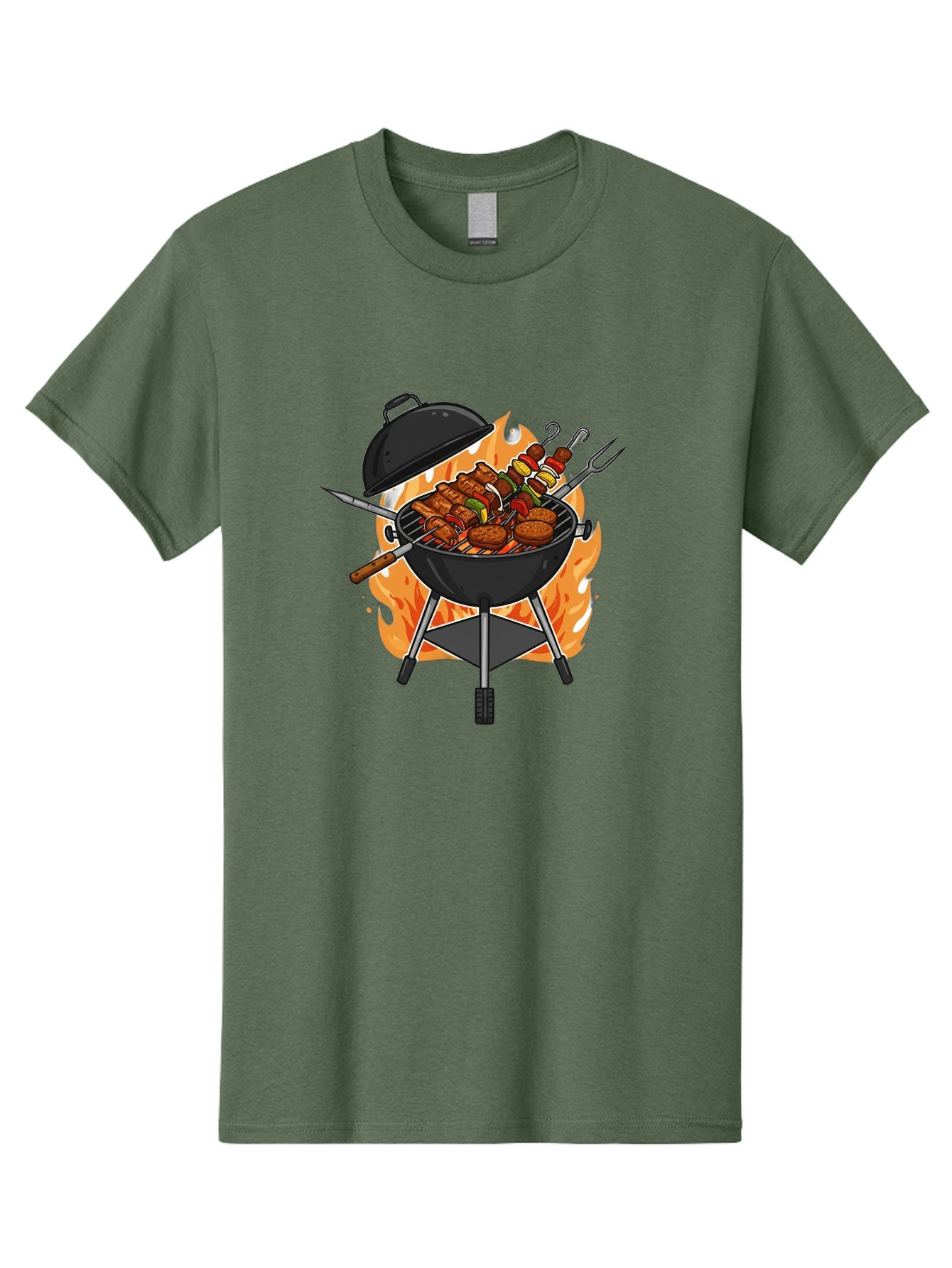 Barbecue-Grill-3 Men'S Graphic Tee, 100% Cotton, Comfortable Casual Summer Wear, Machine Washable, Barbecue Grill, Grilled Food, Skewers, Burgers, Sausages, Outdoor Cooking, Barbecue Party, Summer Fun, Delicious Food, Fire, Culinary Delights Bab657 7