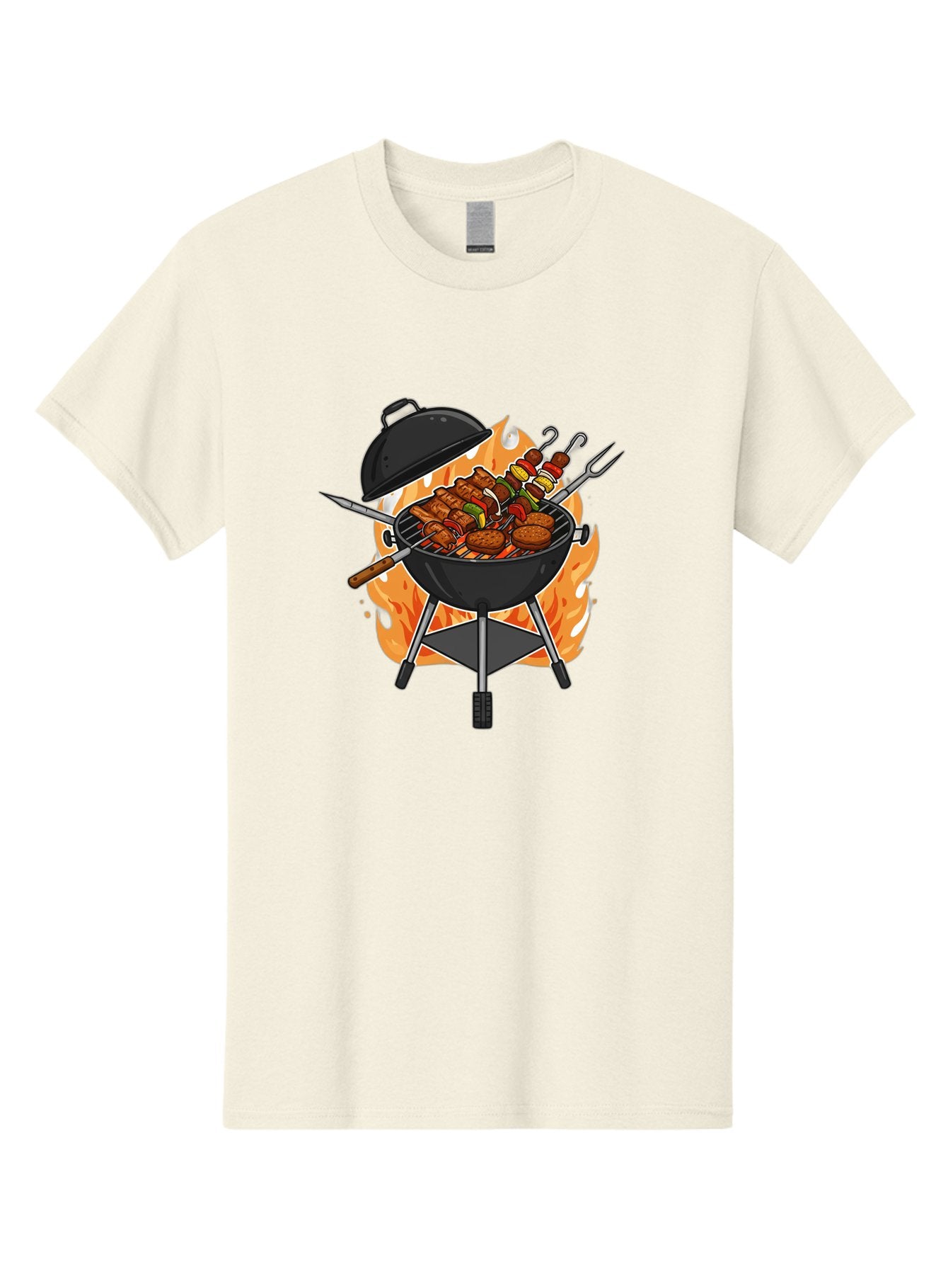 Barbecue-Grill-3 Men'S Graphic Tee, 100% Cotton, Comfortable Casual Summer Wear, Machine Washable, Barbecue Grill, Grilled Food, Skewers, Burgers, Sausages, Outdoor Cooking, Barbecue Party, Summer Fun, Delicious Food, Fire, Culinary Delights Bab657 8