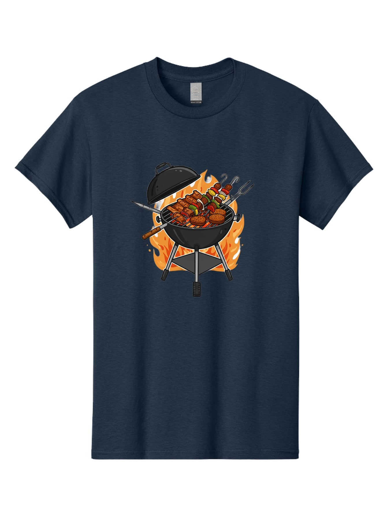 Barbecue-Grill-3 Men'S Graphic Tee, 100% Cotton, Comfortable Casual Summer Wear, Machine Washable, Barbecue Grill, Grilled Food, Skewers, Burgers, Sausages, Outdoor Cooking, Barbecue Party, Summer Fun, Delicious Food, Fire, Culinary Delights Bab657 9