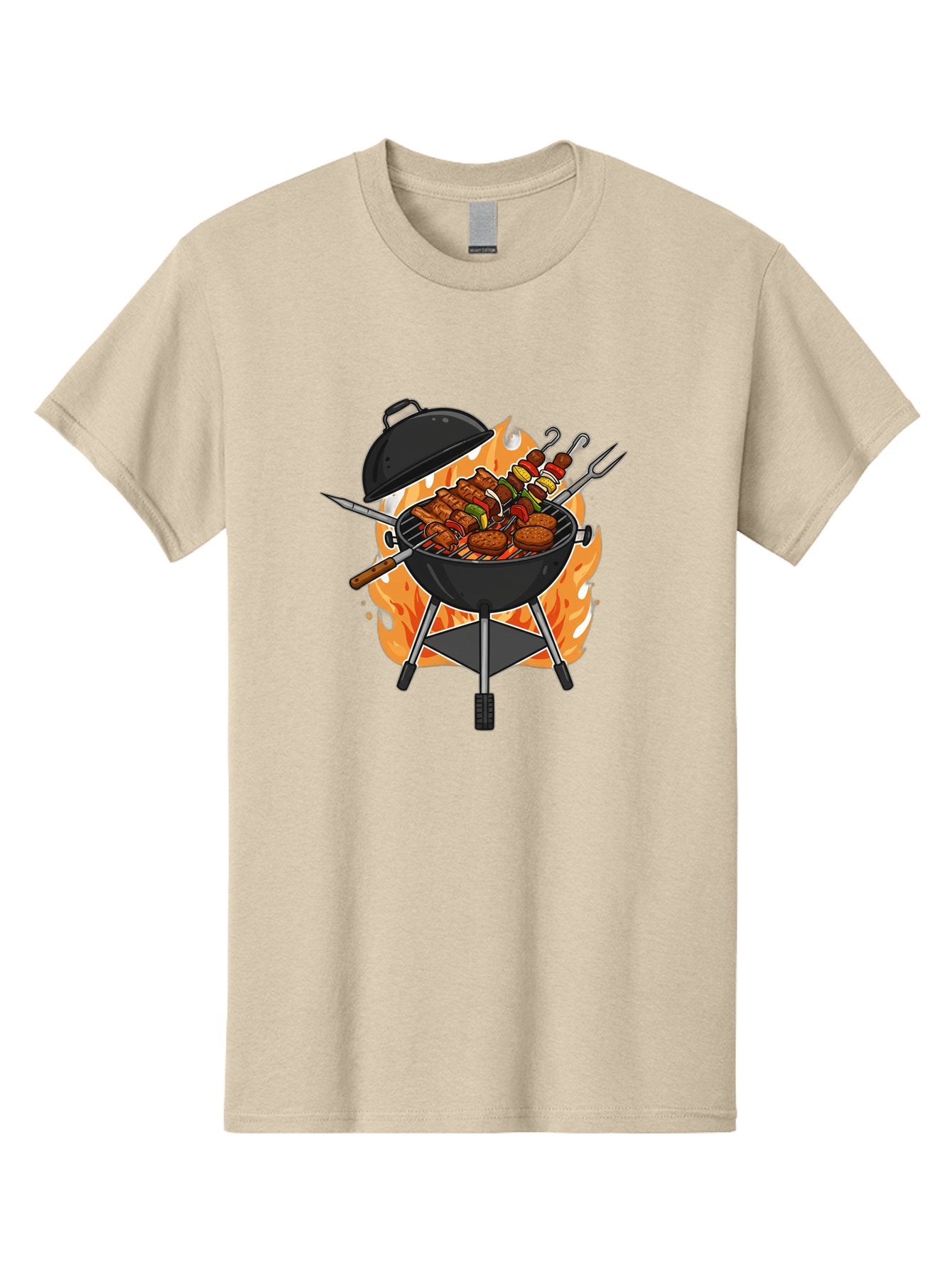Barbecue-Grill-3 Men'S Graphic Tee, 100% Cotton, Comfortable Casual Summer Wear, Machine Washable, Barbecue Grill, Grilled Food, Skewers, Burgers, Sausages, Outdoor Cooking, Barbecue Party, Summer Fun, Delicious Food, Fire, Culinary Delights Bab657 14