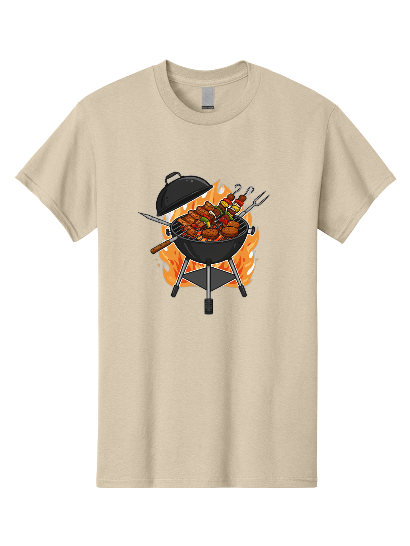 Barbecue-Grill-3 Men'S Graphic Tee, 100% Cotton, Comfortable Casual Summer Wear, Machine Washable, Barbecue Grill, Grilled Food, Skewers, Burgers, Sausages, Outdoor Cooking, Barbecue Party, Summer Fun, Delicious Food, Fire, Culinary Delights Bab657