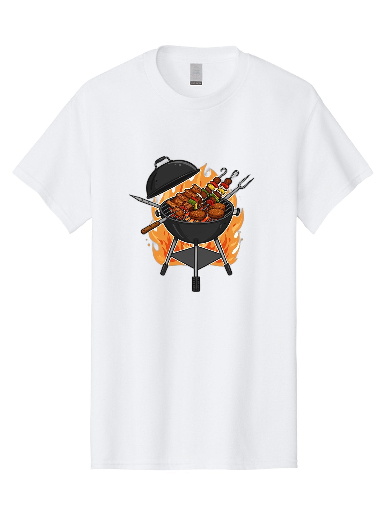 Barbecue-Grill-3 Men'S Graphic Tee, 100% Cotton, Comfortable Casual Summer Wear, Machine Washable, Barbecue Grill, Grilled Food, Skewers, Burgers, Sausages, Outdoor Cooking, Barbecue Party, Summer Fun, Delicious Food, Fire, Culinary Delights Bab657 6