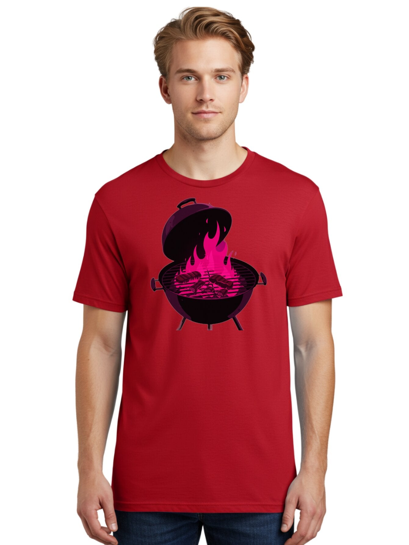 Barbecue-Grill-4 Men'S Graphic Tee, 100% Cotton, Comfortable Casual Summer Wear, Machine Washable, Barbecue Grill, Grilling Meat, Hot Flames, Cooking Outdoors, Summer Food, Grilling Burgers Bab658 19