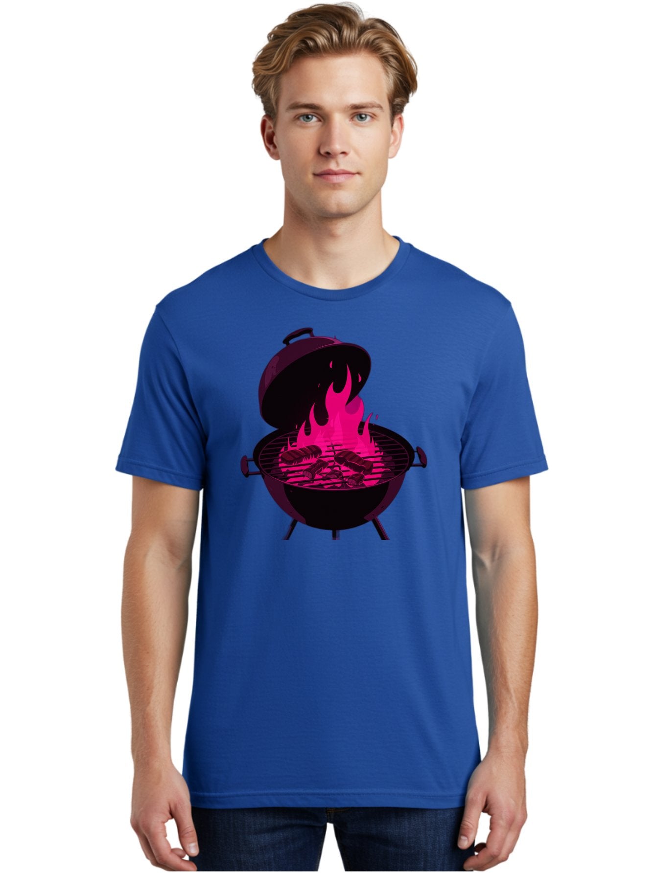 Barbecue-Grill-4 Men'S Graphic Tee, 100% Cotton, Comfortable Casual Summer Wear, Machine Washable, Barbecue Grill, Grilling Meat, Hot Flames, Cooking Outdoors, Summer Food, Grilling Burgers Bab658 25