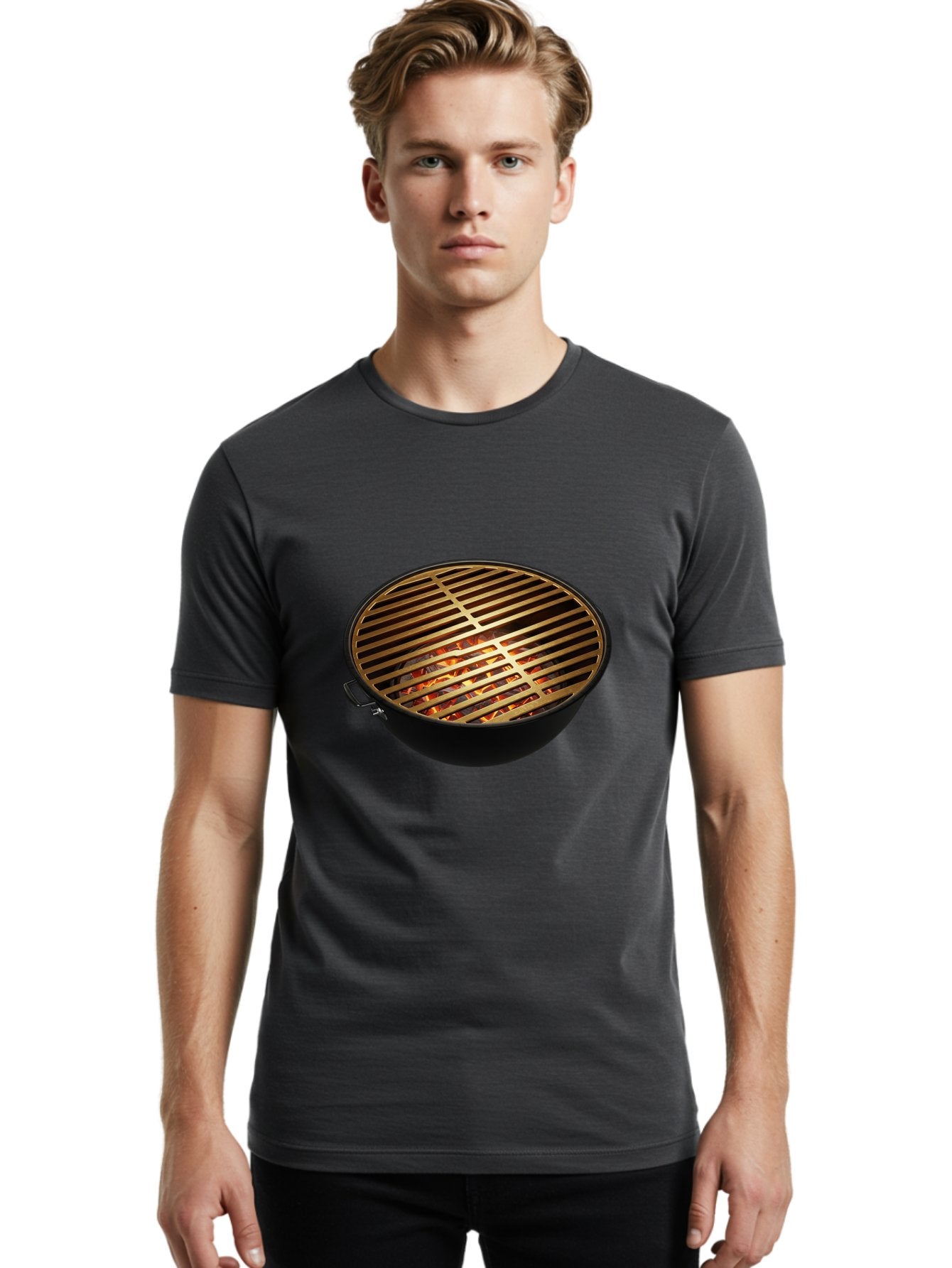 Barbecue-Grill-7 Men'S Graphic Tee, 100% Cotton, Comfortable Casual Summer Wear, Machine Washable, Barbecue Grill, Black Metal, Gold Grill Grates, Glowing Coals, Outdoor Cooking, Grill Marks, Barbecue Accessories, Grill Master Bab661 23