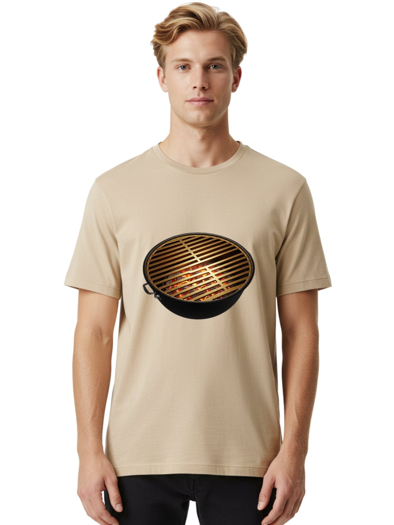 Barbecue-Grill-7 Men'S Graphic Tee, 100% Cotton, Comfortable Casual Summer Wear, Machine Washable, Barbecue Grill, Black Metal, Gold Grill Grates, Glowing Coals, Outdoor Cooking, Grill Marks, Barbecue Accessories, Grill Master Bab661 24