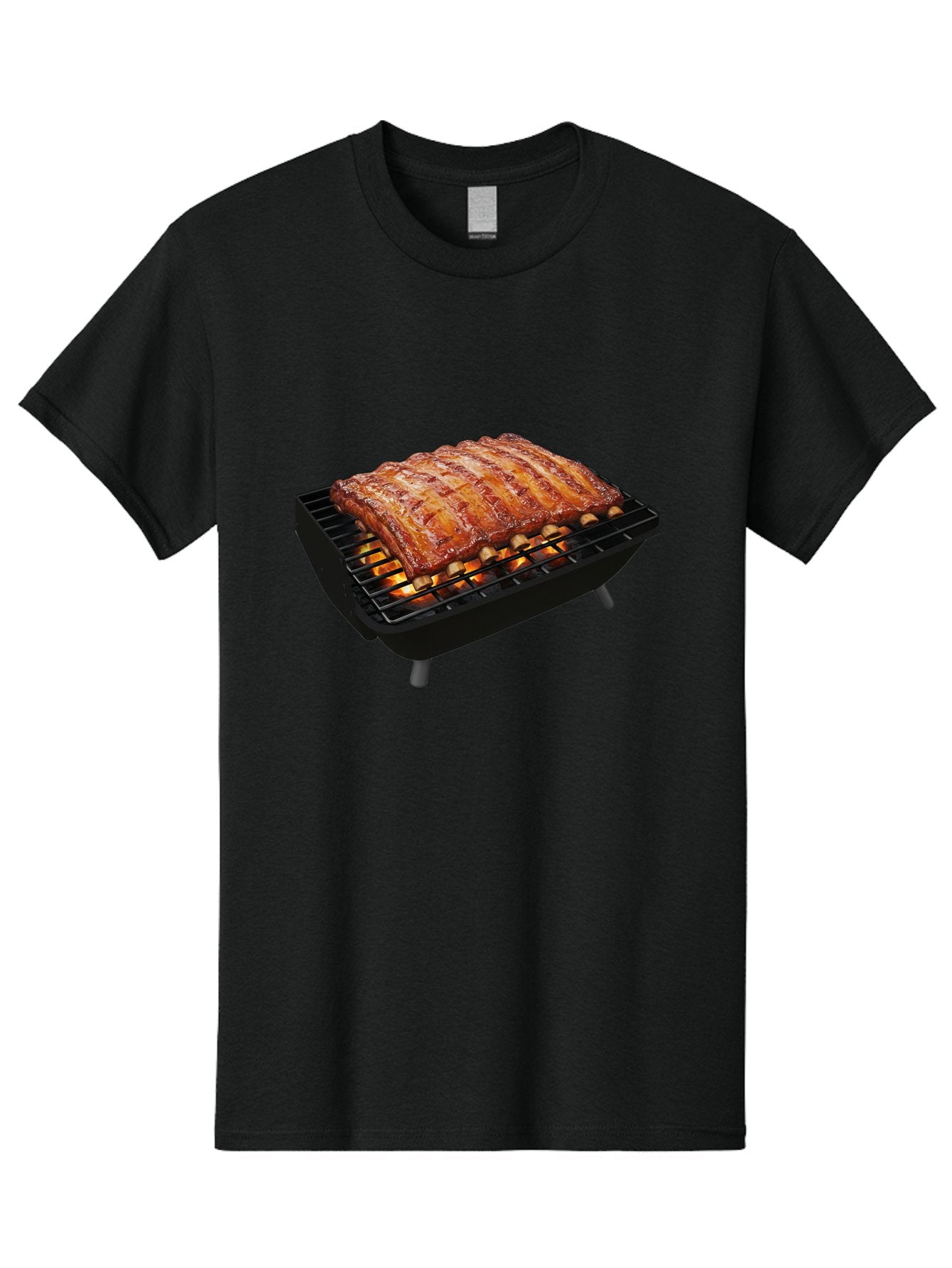 Barbecue-Ribs Men'S Graphic Tee, 100% Cotton, Comfortable Casual Summer Wear, Machine Washable, Barbecue Ribs, Grilled Meat, Barbecue Sauce, Outdoor Cooking, Flame Grilled, Gourmet Food, Delicious Ribs, Tender Meat Bab663 3
