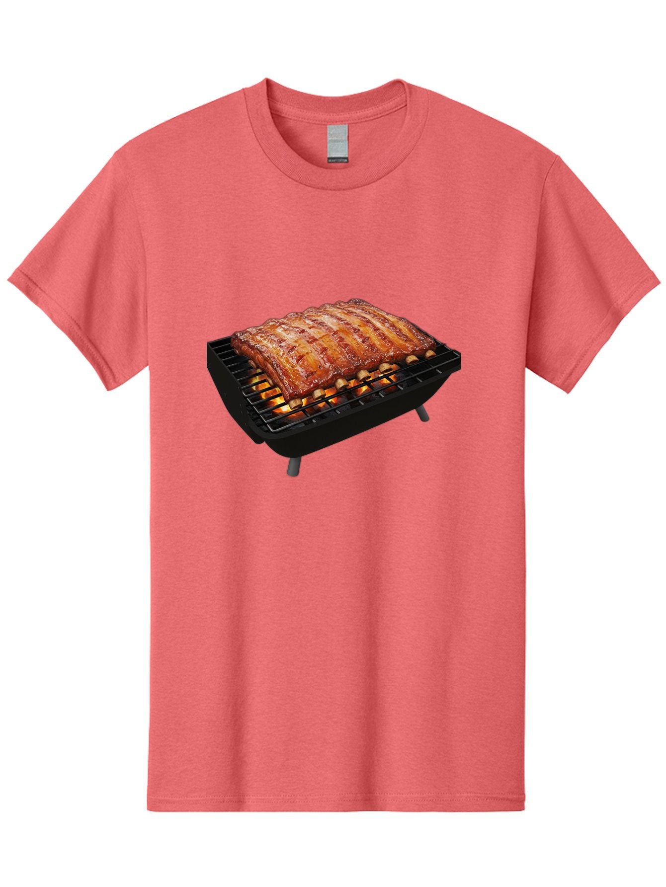Barbecue-Ribs Men'S Graphic Tee, 100% Cotton, Comfortable Casual Summer Wear, Machine Washable, Barbecue Ribs, Grilled Meat, Barbecue Sauce, Outdoor Cooking, Flame Grilled, Gourmet Food, Delicious Ribs, Tender Meat Bab663 9