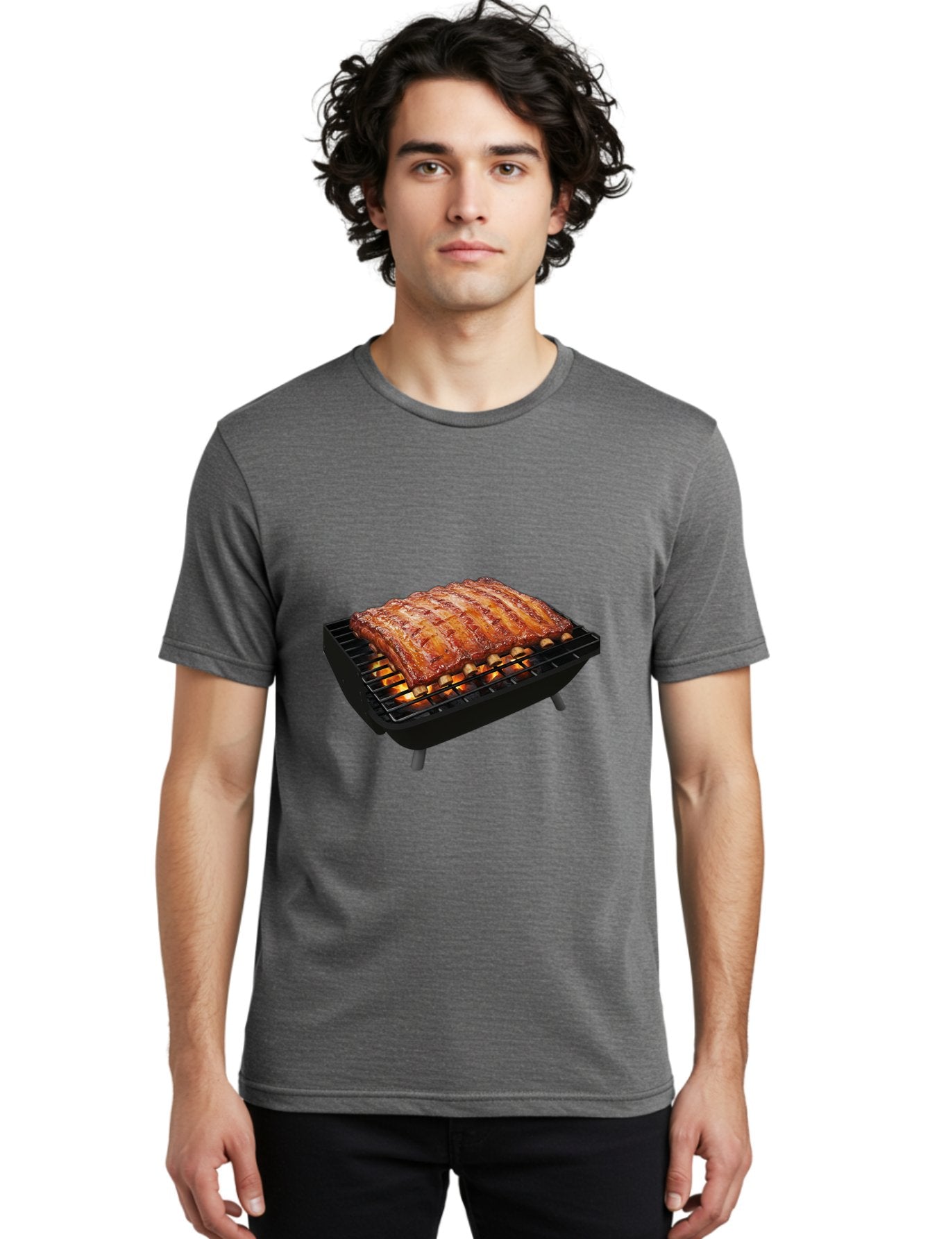 Barbecue-Ribs Men'S Graphic Tee, 100% Cotton, Comfortable Casual Summer Wear, Machine Washable, Barbecue Ribs, Grilled Meat, Barbecue Sauce, Outdoor Cooking, Flame Grilled, Gourmet Food, Delicious Ribs, Tender Meat Bab663 24