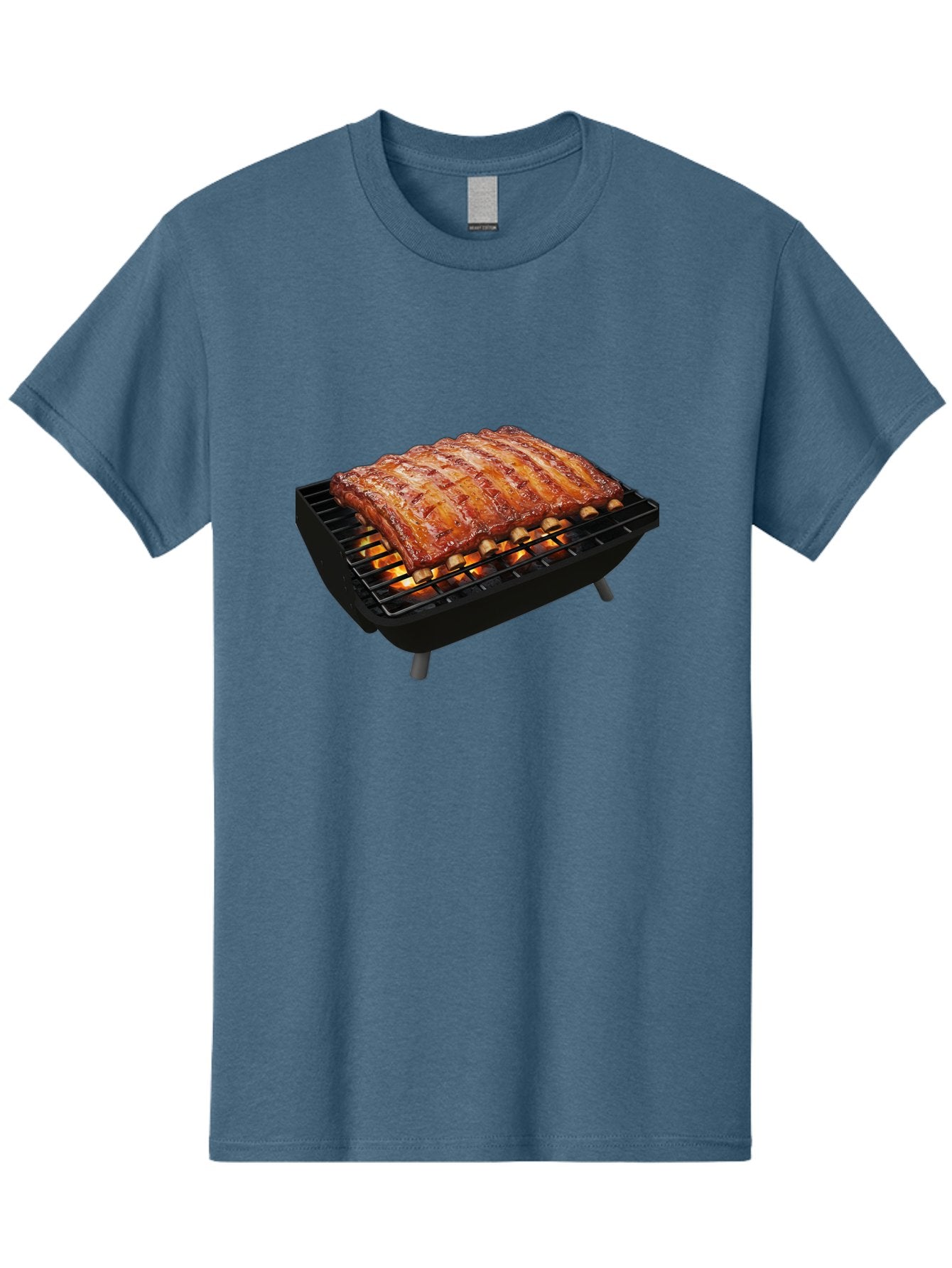 Barbecue-Ribs Men'S Graphic Tee, 100% Cotton, Comfortable Casual Summer Wear, Machine Washable, Barbecue Ribs, Grilled Meat, Barbecue Sauce, Outdoor Cooking, Flame Grilled, Gourmet Food, Delicious Ribs, Tender Meat Bab663 4
