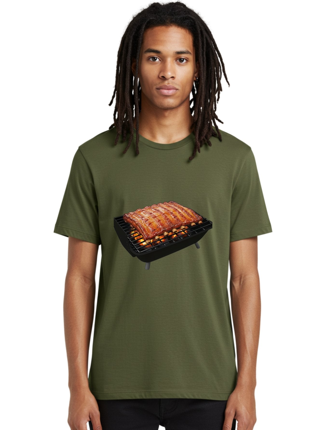 Barbecue-Ribs Men'S Graphic Tee, 100% Cotton, Comfortable Casual Summer Wear, Machine Washable, Barbecue Ribs, Grilled Meat, Barbecue Sauce, Outdoor Cooking, Flame Grilled, Gourmet Food, Delicious Ribs, Tender Meat Bab663 25