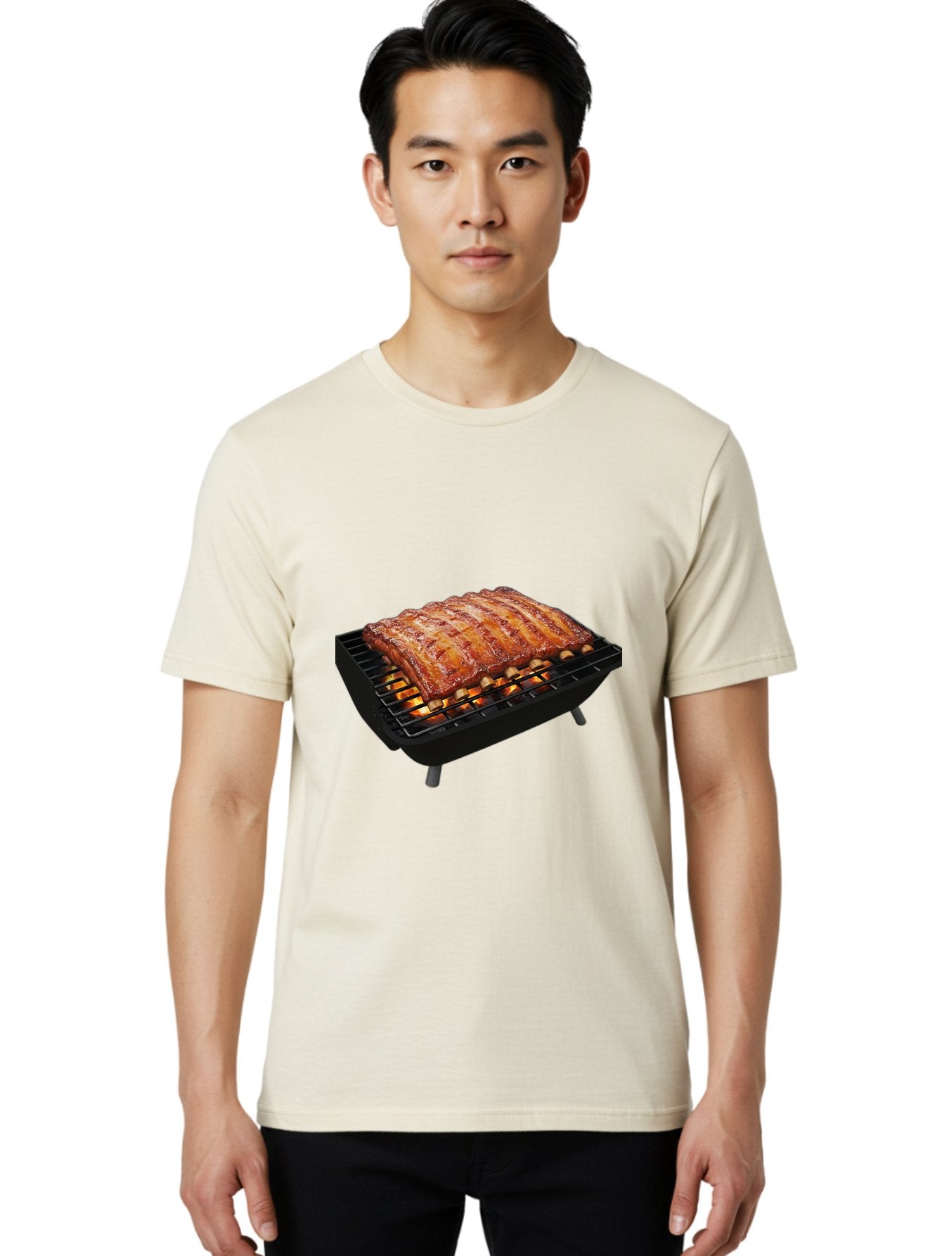 Barbecue-Ribs Men'S Graphic Tee, 100% Cotton, Comfortable Casual Summer Wear, Machine Washable, Barbecue Ribs, Grilled Meat, Barbecue Sauce, Outdoor Cooking, Flame Grilled, Gourmet Food, Delicious Ribs, Tender Meat Bab663 16