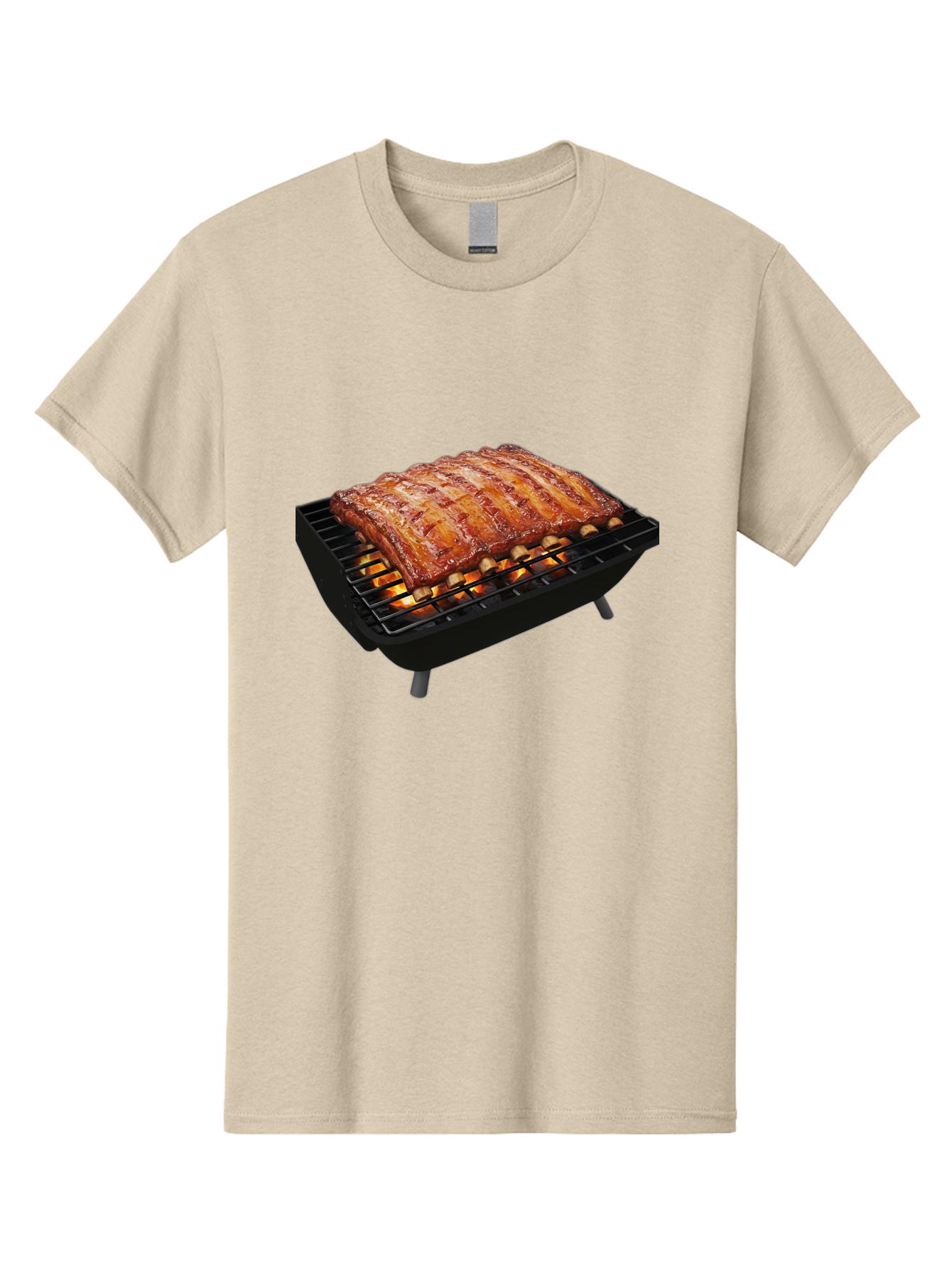 Barbecue-Ribs Men'S Graphic Tee, 100% Cotton, Comfortable Casual Summer Wear, Machine Washable, Barbecue Ribs, Grilled Meat, Barbecue Sauce, Outdoor Cooking, Flame Grilled, Gourmet Food, Delicious Ribs, Tender Meat Bab663