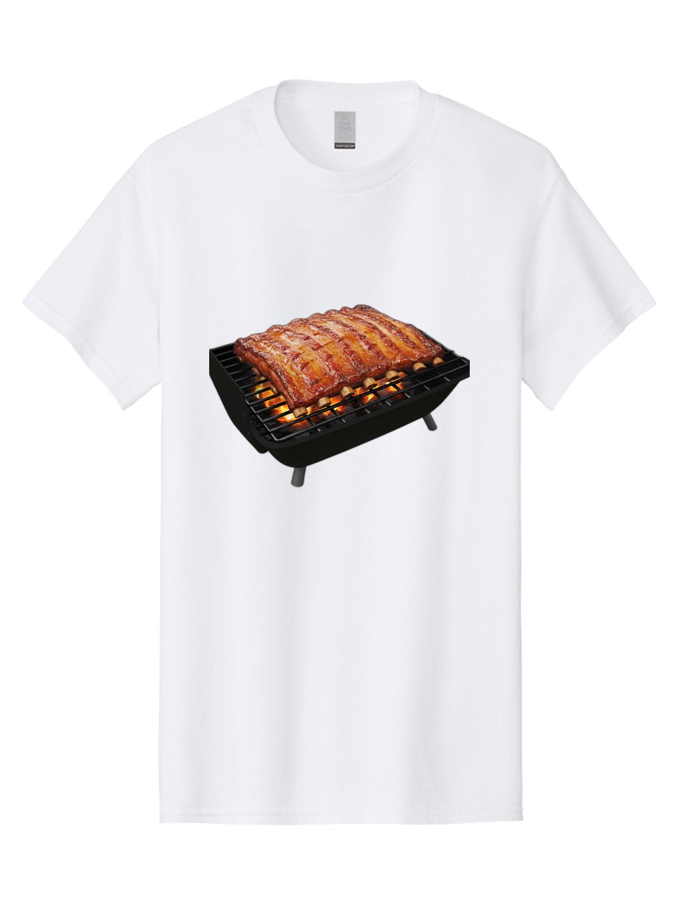 Barbecue-Ribs Men'S Graphic Tee, 100% Cotton, Comfortable Casual Summer Wear, Machine Washable, Barbecue Ribs, Grilled Meat, Barbecue Sauce, Outdoor Cooking, Flame Grilled, Gourmet Food, Delicious Ribs, Tender Meat Bab663