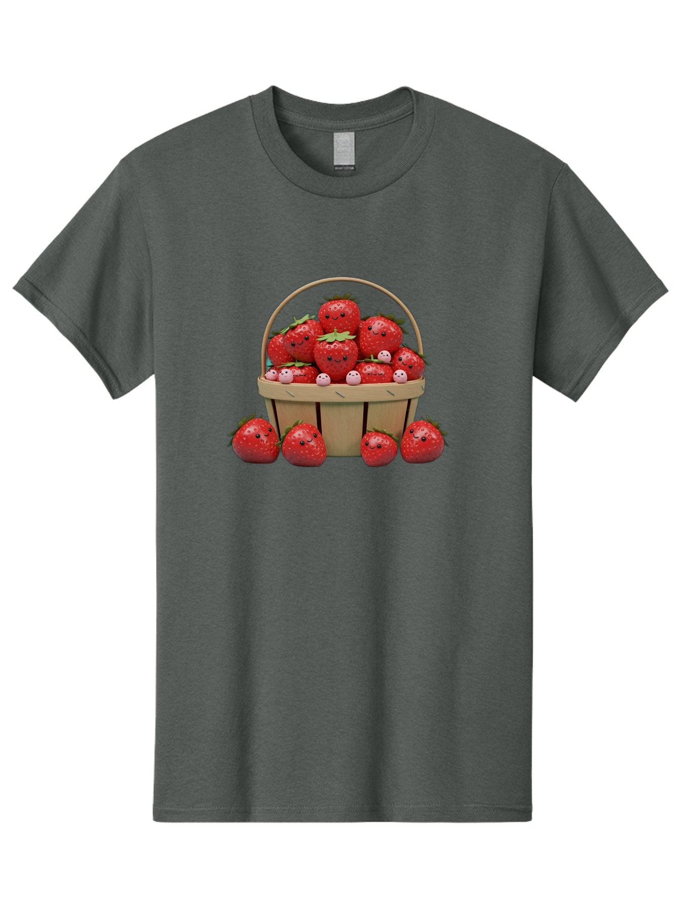 Basket-Of-Strawberries Men'S Graphic Tee, 100% Cotton, Comfortable Casual Summer Wear, Machine Washable, Strawberries With Smiley Faces, Basket Full Of Strawberries, Cartoon Strawberries, Adorable Fruit, Smiling Strawberries, Healthy Snack, Bab664 15