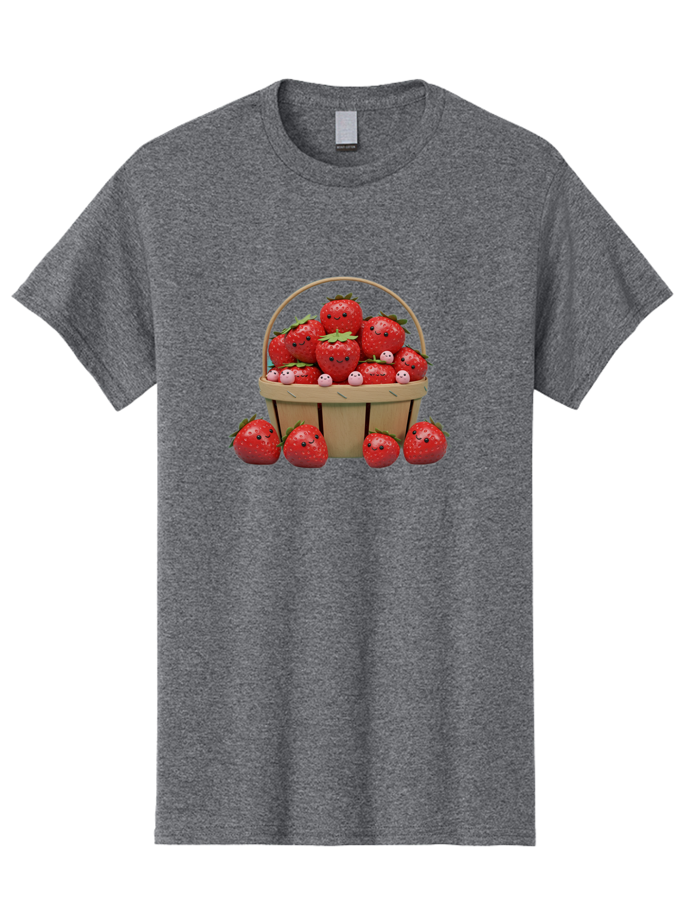 Basket-Of-Strawberries Men'S Graphic Tee, 100% Cotton, Comfortable Casual Summer Wear, Machine Washable, Strawberries With Smiley Faces, Basket Full Of Strawberries, Cartoon Strawberries, Adorable Fruit, Smiling Strawberries, Healthy Snack, Bab664
