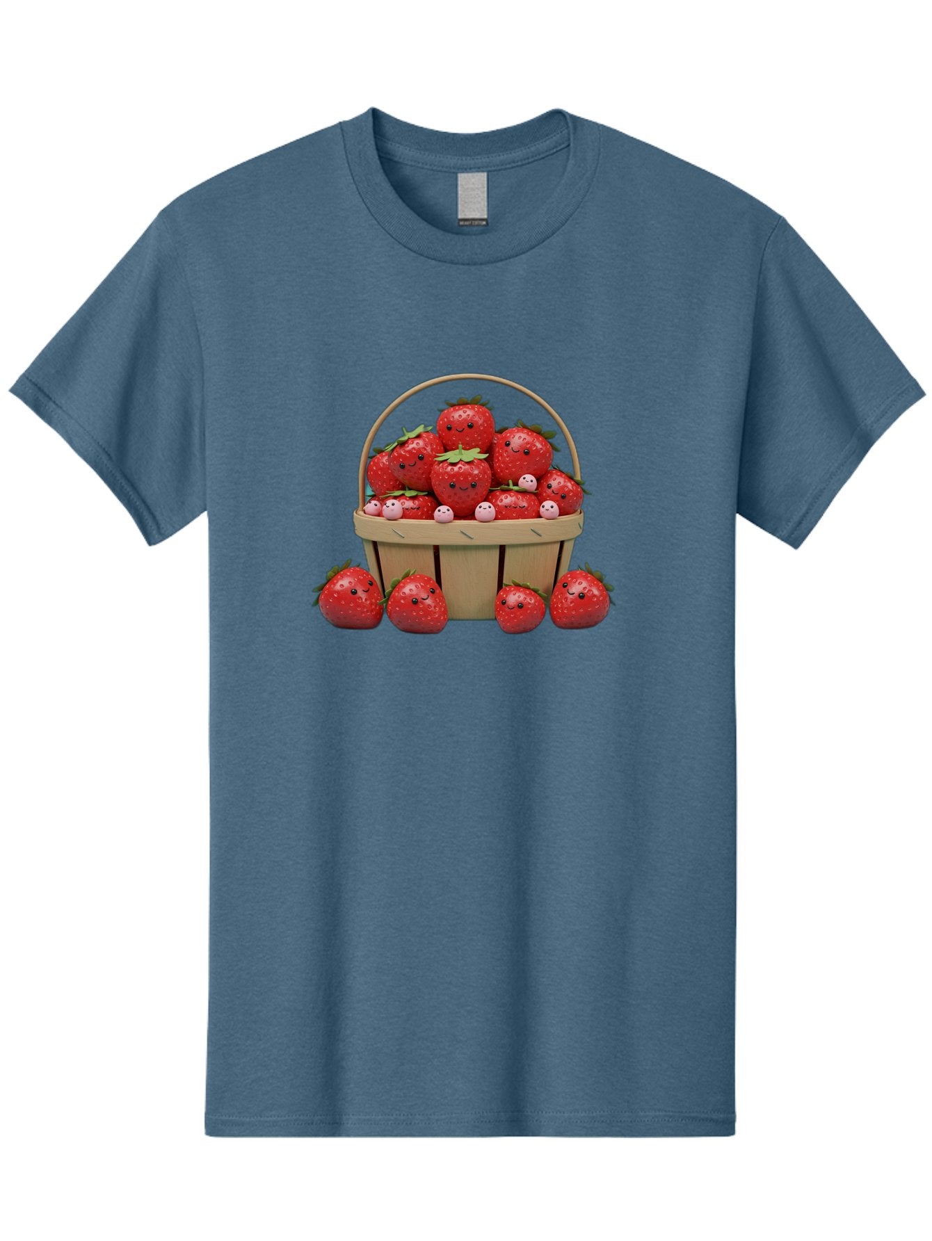 Basket-Of-Strawberries Men'S Graphic Tee, 100% Cotton, Comfortable Casual Summer Wear, Machine Washable, Strawberries With Smiley Faces, Basket Full Of Strawberries, Cartoon Strawberries, Adorable Fruit, Smiling Strawberries, Healthy Snack, Bab664 5