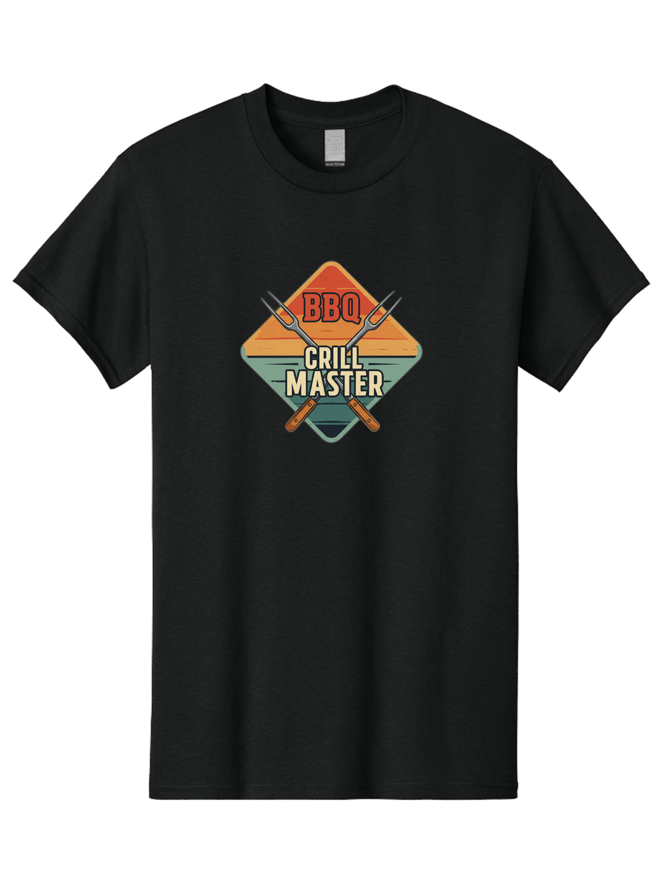 Bbq-Crill-Master Men'S Graphic Tee, 100% Cotton, Comfortable Casual Summer Wear, Machine Washable, Bbq Logo, Grill Master Symbol, Barbecue Emblem, Outdoor Cooking, Grill Utensils, Skewers, Cooking Tools, Wooden Handles, Diamond Shape Design Bab665
