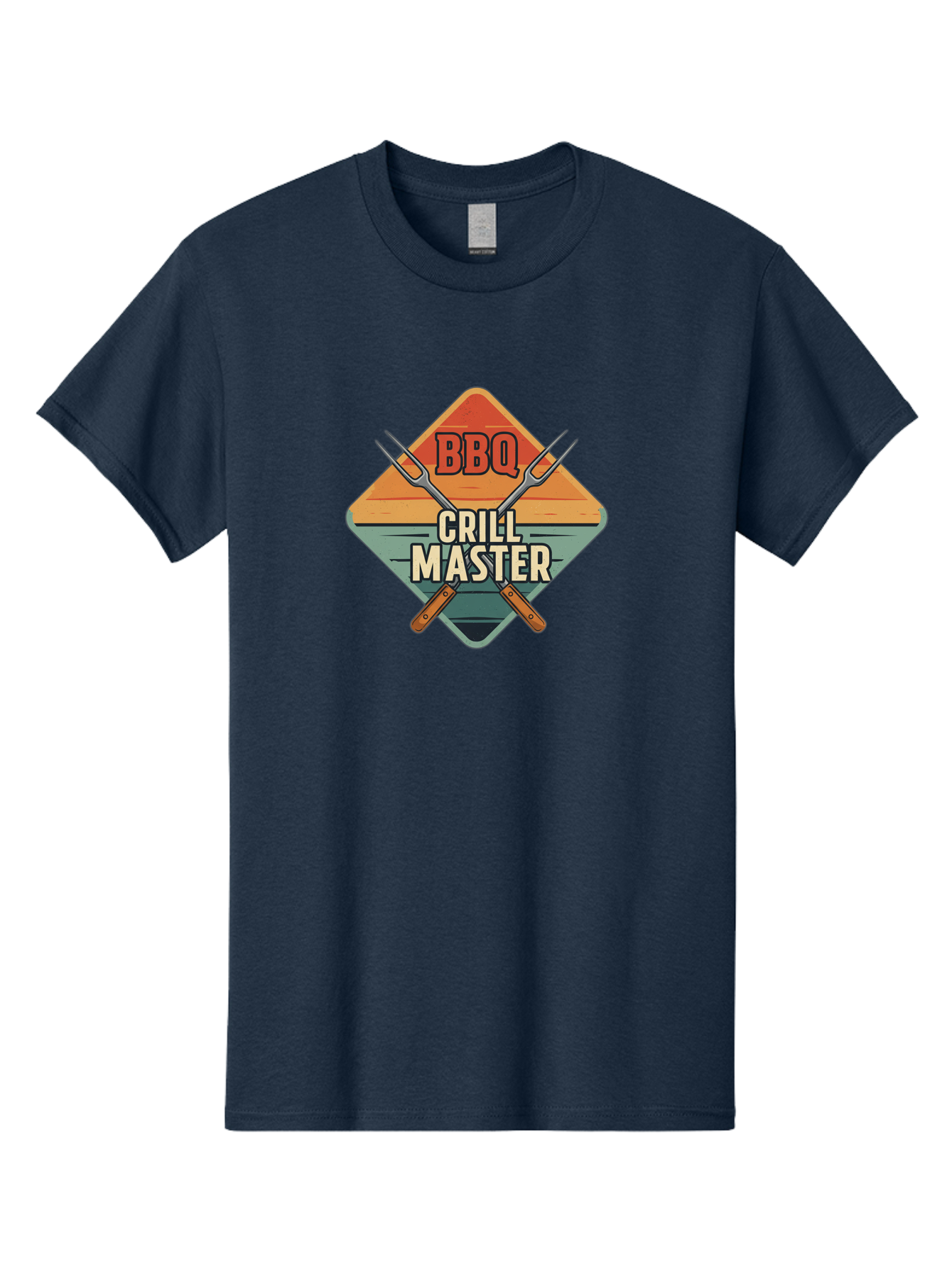 Bbq-Crill-Master Men'S Graphic Tee, 100% Cotton, Comfortable Casual Summer Wear, Machine Washable, Bbq Logo, Grill Master Symbol, Barbecue Emblem, Outdoor Cooking, Grill Utensils, Skewers, Cooking Tools, Wooden Handles, Diamond Shape Design Bab665