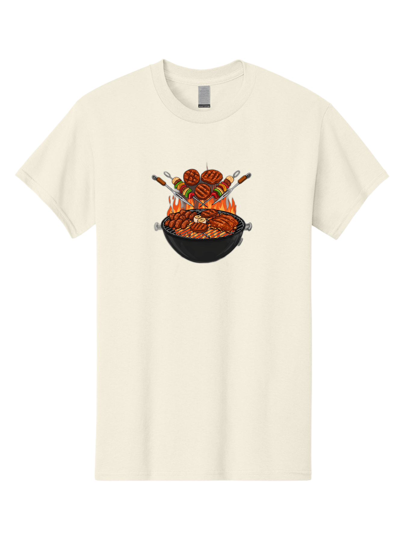 Bbq-Grill-1 Men'S Graphic Tee, 100% Cotton, Comfortable Casual Summer Wear, Machine Washable, Grilled Burgers, Skewers Of Meat And Vegetables, Barbecue Grill, Outdoor Cooking, Grilled Food, Summer Bbq Bab666