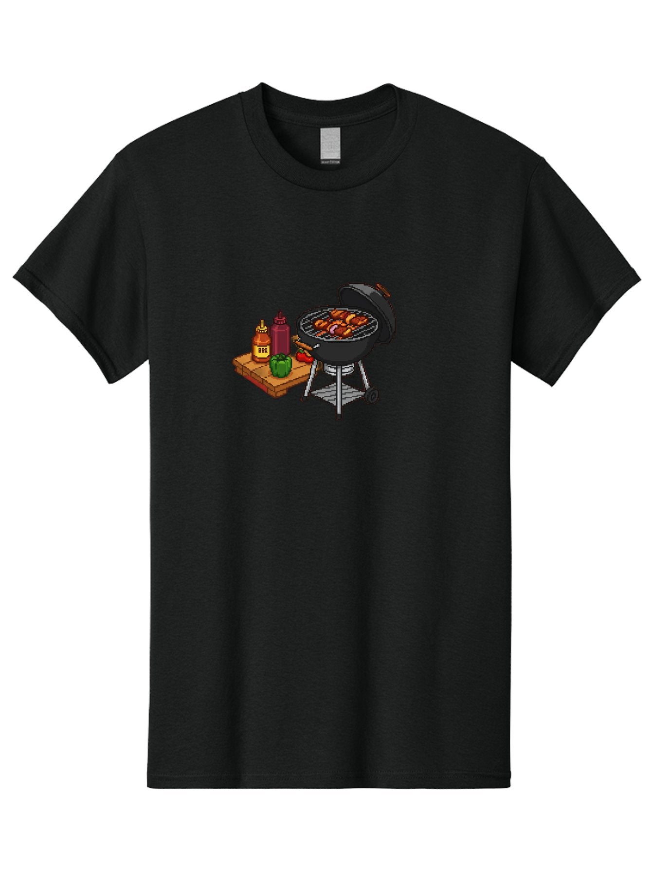 Bbq-Grill-2 Men'S Graphic Tee, 100% Cotton, Comfortable Casual Summer Wear, Machine Washable, Bbq Grill With Sausages, Outdoor Cooking, Grilling, Barbecue Sauce, Condiments, Bell Pepper, Chili Pepper, Grilling Essentials, Barbecue, Bab667
