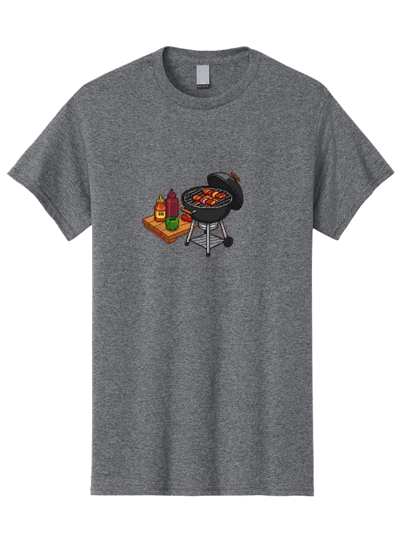 Bbq-Grill-2 Men'S Graphic Tee, 100% Cotton, Comfortable Casual Summer Wear, Machine Washable, Bbq Grill With Sausages, Outdoor Cooking, Grilling, Barbecue Sauce, Condiments, Bell Pepper, Chili Pepper, Grilling Essentials, Barbecue, Bab667 13