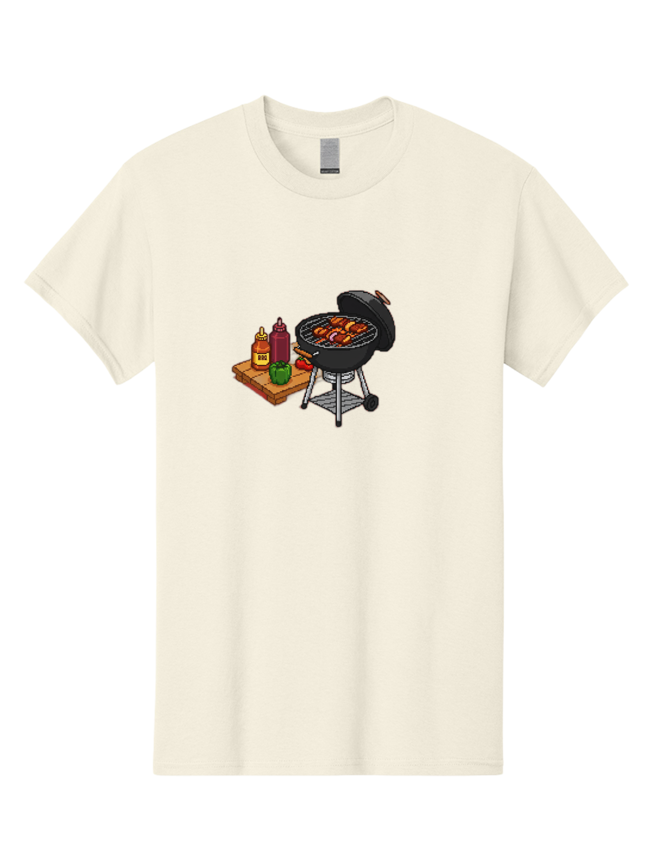 Bbq-Grill-2 Men'S Graphic Tee, 100% Cotton, Comfortable Casual Summer Wear, Machine Washable, Bbq Grill With Sausages, Outdoor Cooking, Grilling, Barbecue Sauce, Condiments, Bell Pepper, Chili Pepper, Grilling Essentials, Barbecue, Bab667